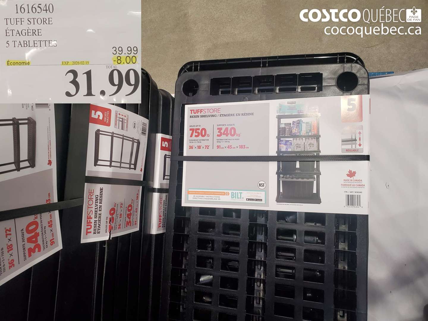 16116540 TUFF STORE ÉTAGÈRE 5 TABLETTES ($8.00 INSTANT SAVINGS EXPIRES ON 2026-02-15) $31.99