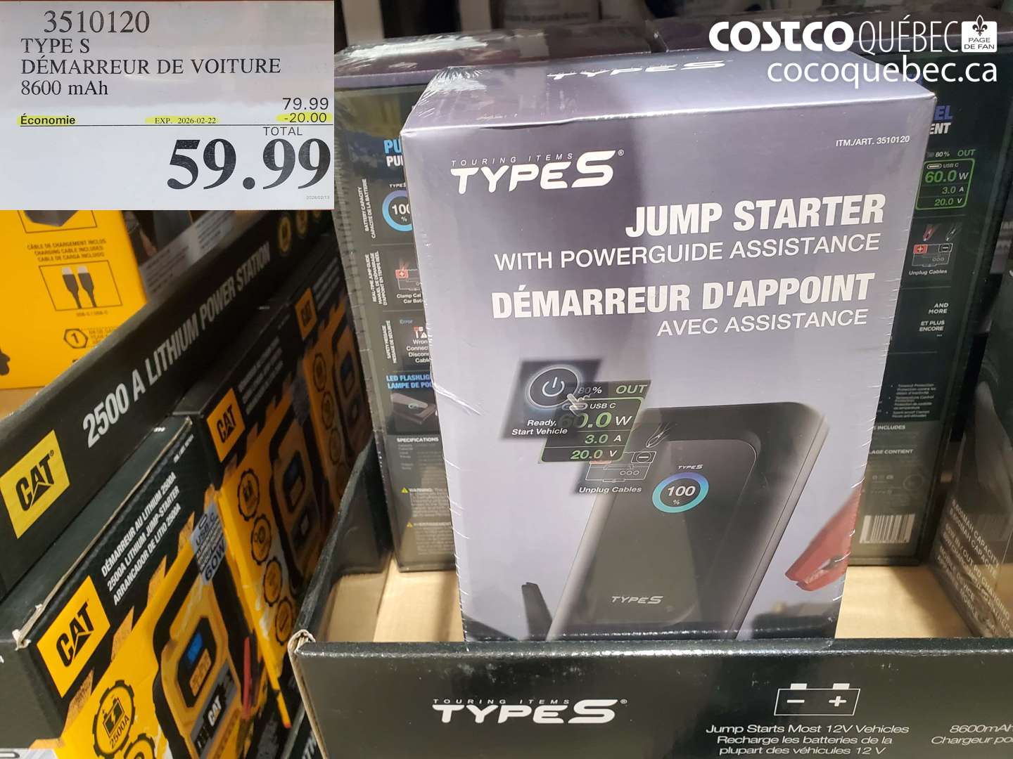 3510120 TYPE S DÉMARREUR DE VOITURE 8600 mAh ($20.00 INSTANT SAVINGS EXPIRES ON 2026-02-22) $59.99