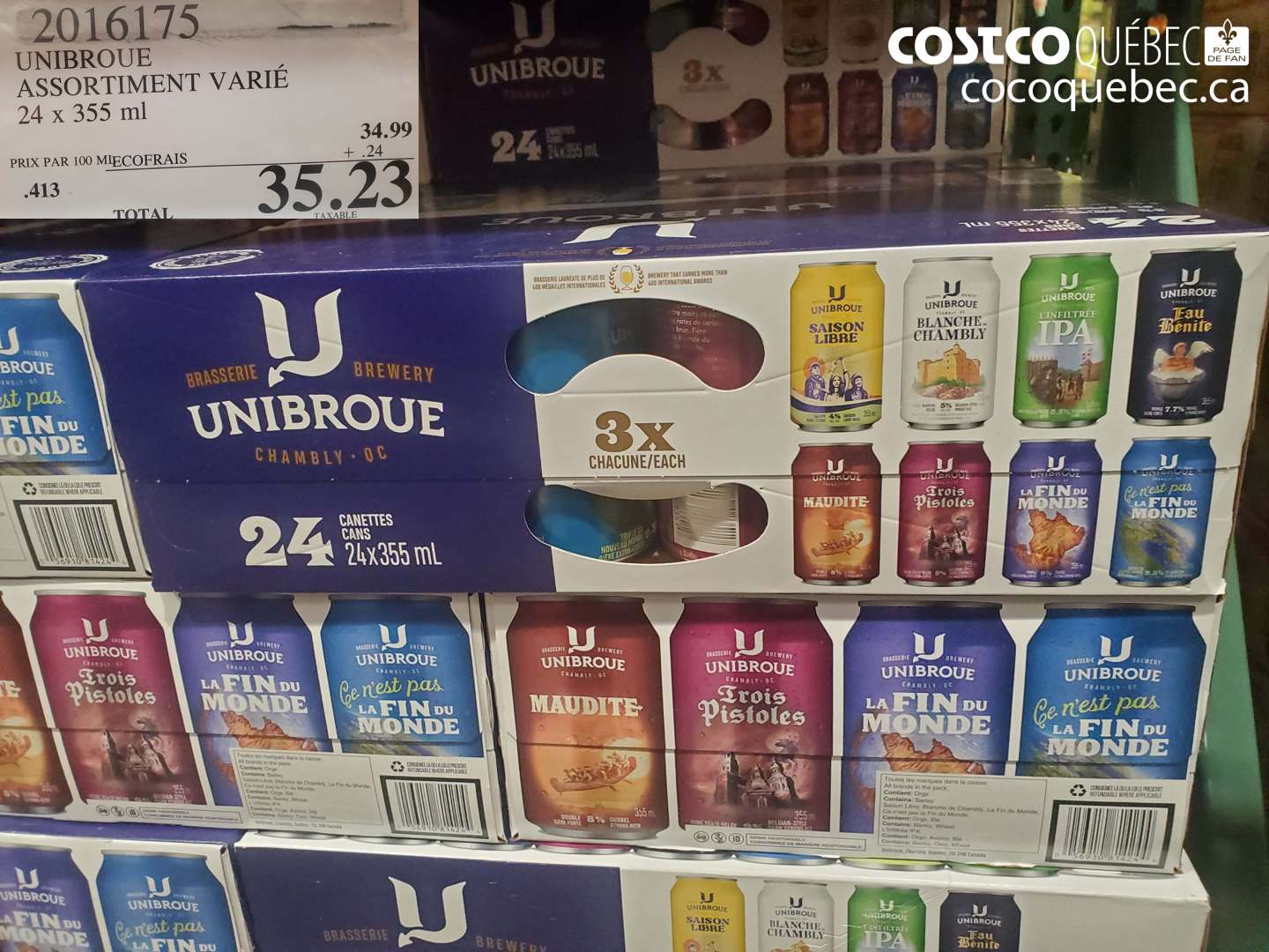 2016175 UNIBROUE ASSORTIMENT VARIÉ 24 x 355 ml $35.23