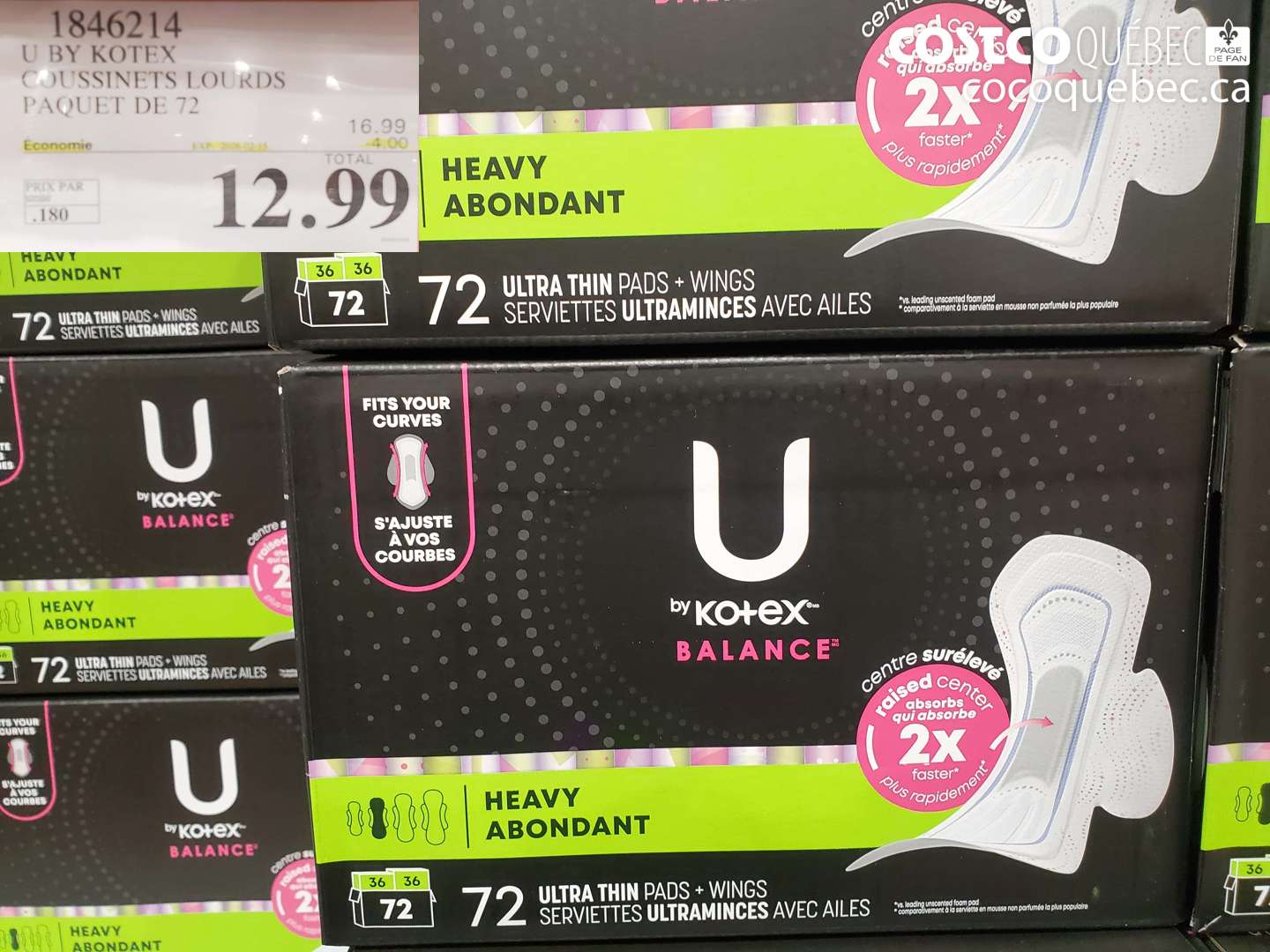 1846214 U BY KOTEX GOUSSINETS LOURDS PAQUET DE 72 ($4.00 INSTANT SAVINGS EXPIRES ON 2026-02-15) $12.99