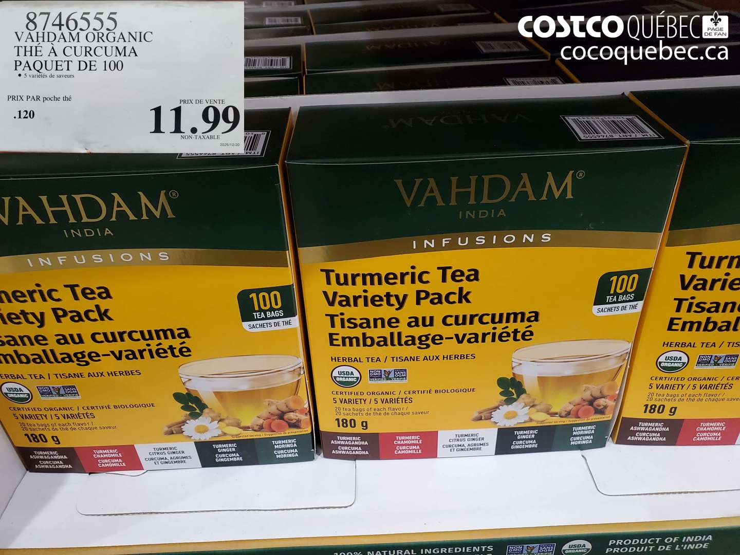 8746555 VAHDAM ORGANIC THÉ À CURCUMA PAQUET DE 100 $11.99