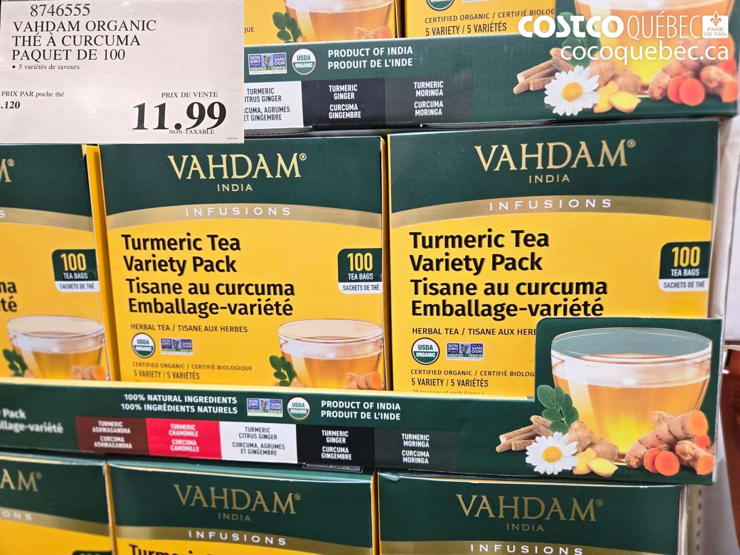 8746555 VAHDAM ORGANIC THÉ À CURCUMA PAQUET DE 100 $11.99
