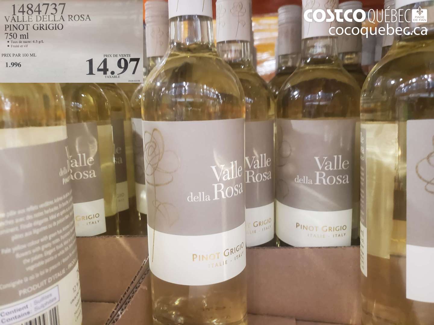 1484737 VALLE DELLA ROSA PINOT GRIGIO 750 ml $14.97