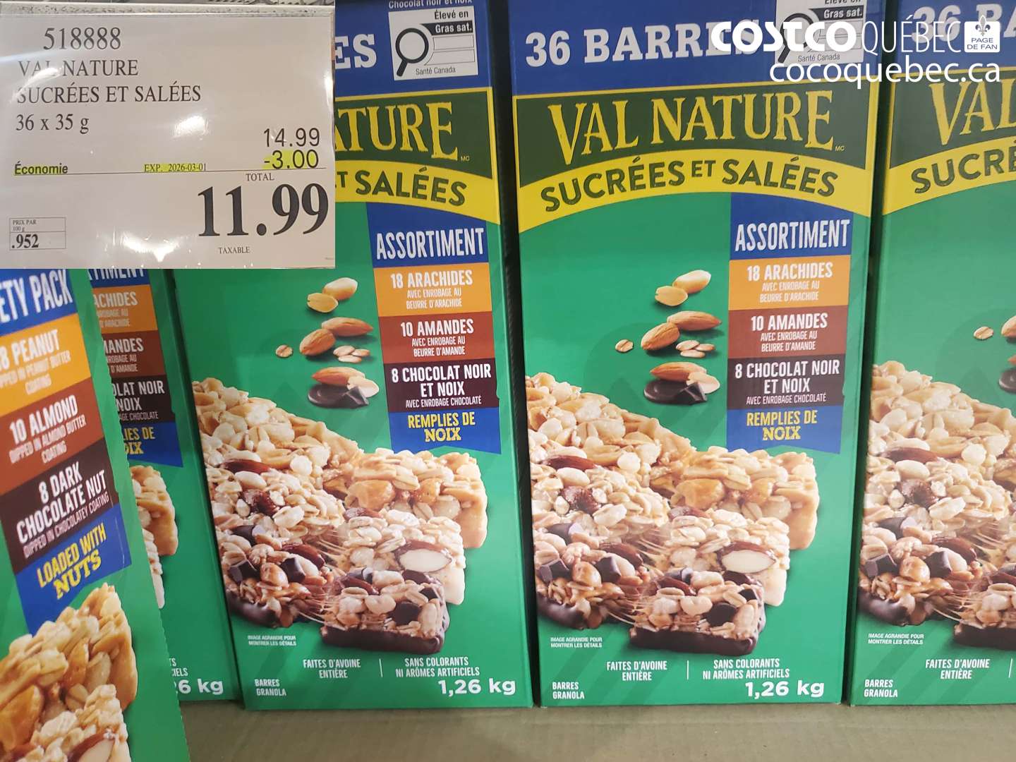 518888 VAL NATURE SUCRÉES ET SALÉES 36 x 35 g ($3.00 INSTANT SAVINGS EXPIRES ON 2026-03-01) $11.99
