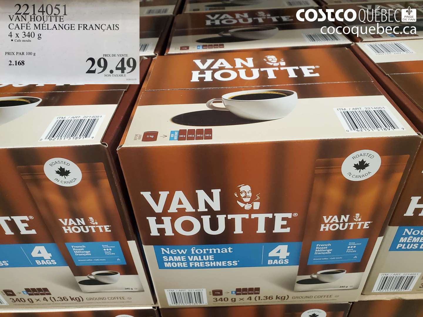 2214051 VAN HOUTTE CAFÉ MÉLANGE FRANÇAIS, 4 x 340 g, Café moulu $29.49