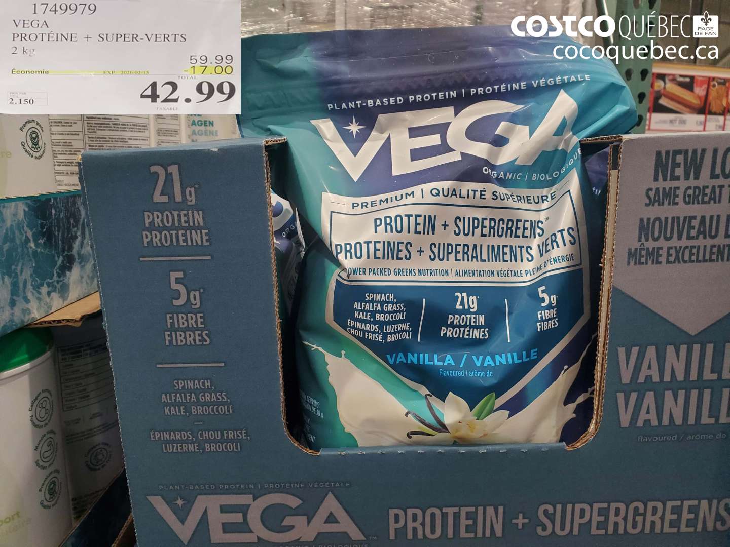 1749979 VEGA PROTÉINE + SUPER-VERTS 2 kg ($17.00 INSTANT SAVINGS EXPIRES ON 2026-02-15) $42.99