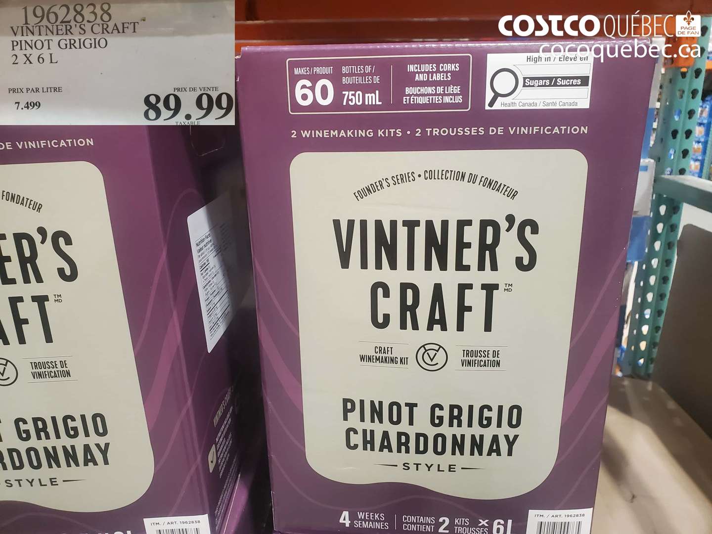 1962838 VINTNER'S CRAFT PINOT GRIGIO 2 X 6 L $89.99