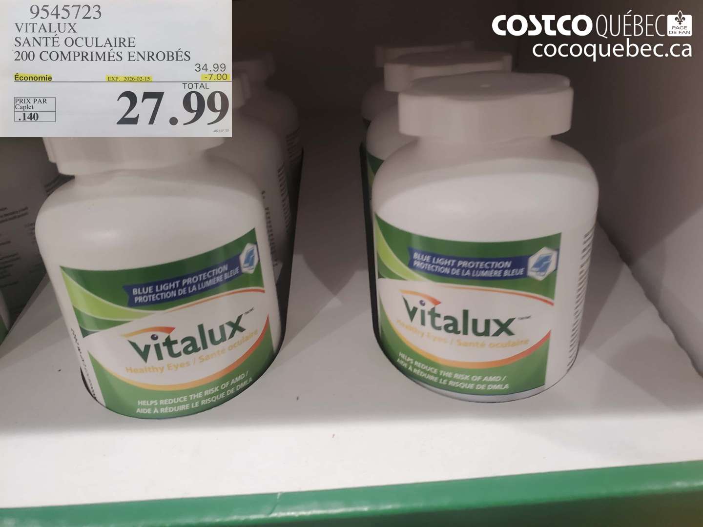 9545723 VITALUX SANTÉ OCULAIRE 200 COMPRIMÉS ENROBÉS ($7.00 INSTANT SAVINGS EXPIRES ON 2026-02-15) $27.99