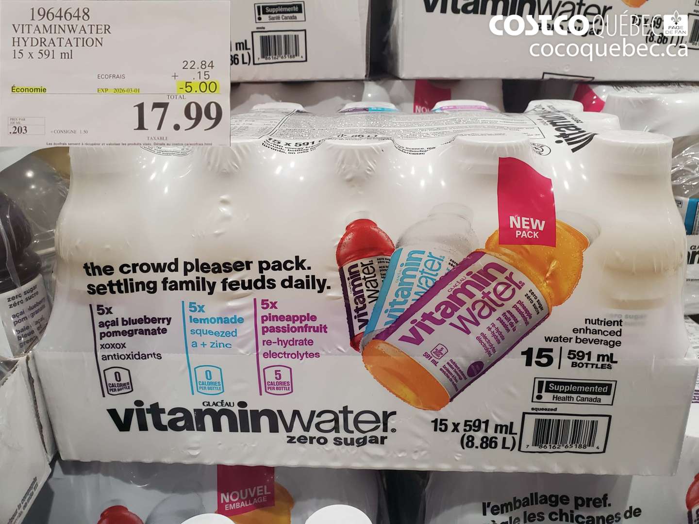 1964648 VITAMINWATER HYDRATATION 15 x 591 ml ($5.00 INSTANT SAVINGS EXPIRES ON 2026-03-01) $17.99