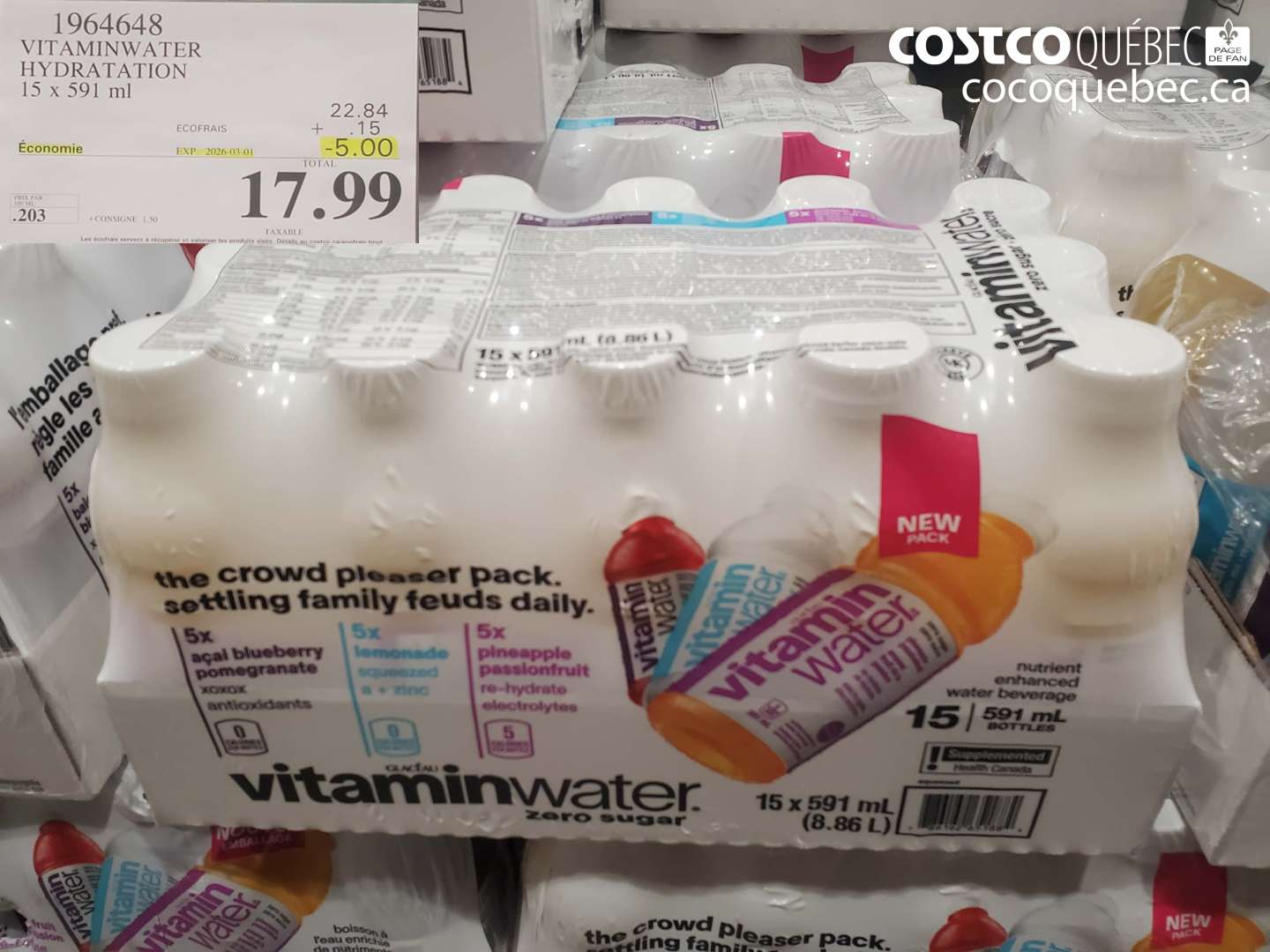 1964648 VITAMINWATER HYDRATION 15 X 591 ML ($5.00 INSTANT SAVINGS EXPIRES ON 2026-03-01) $17.99