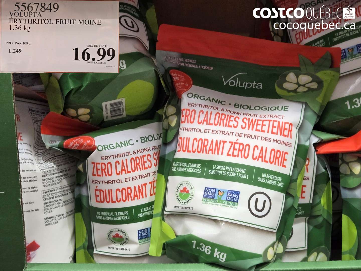 5567849 VOLUPTA ERYTHRITOL FRUIT MOINE 1.36 kg $16.99