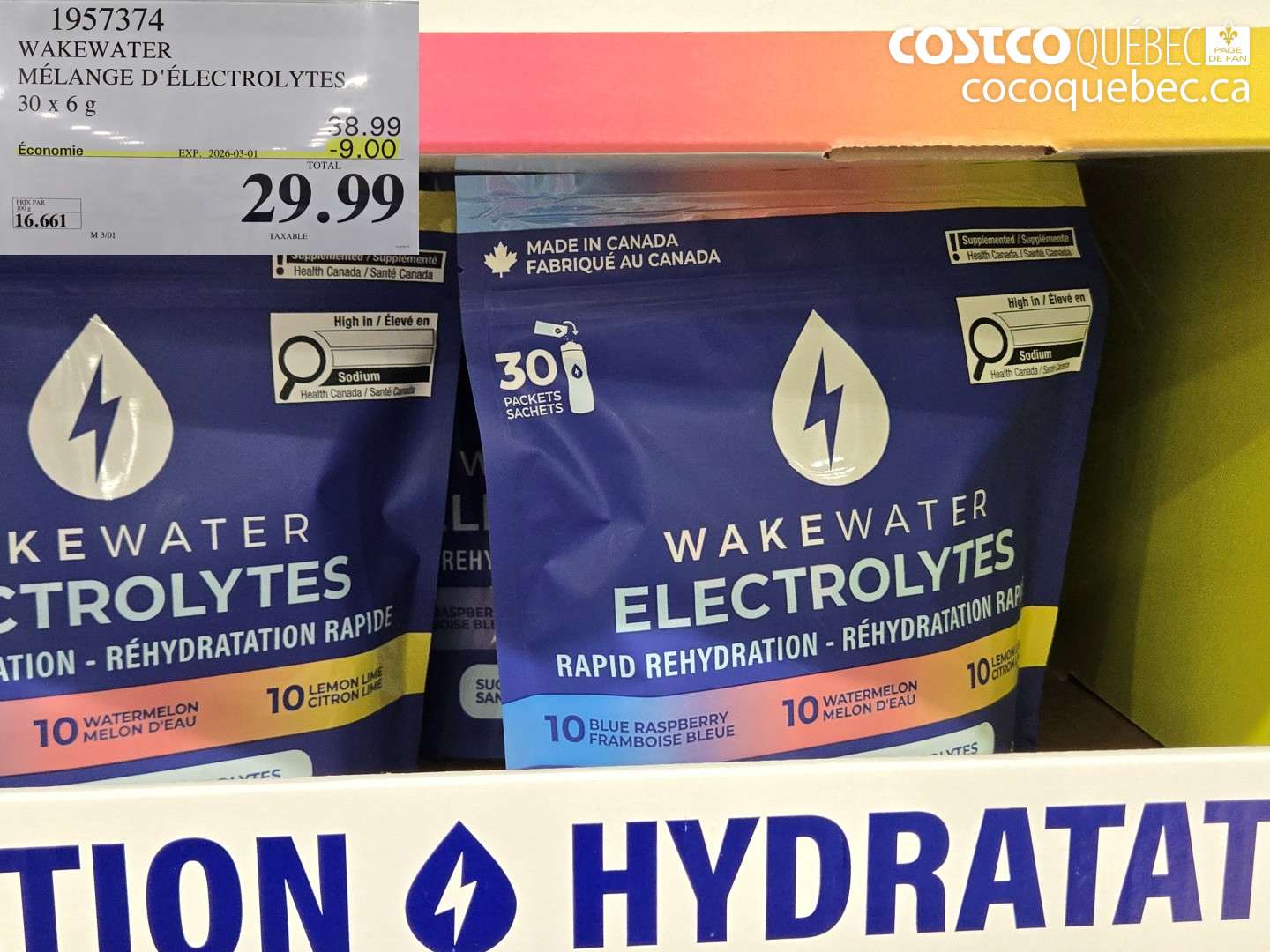 1957374 WAKEWATER MÉLANGE D'ÉLECTROLYTES 30 X 6 G ($9.00 INSTANT SAVINGS EXPIRES ON 2026-03-01) $29.99