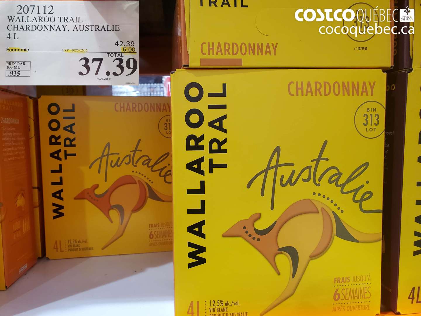 207112 WALLAROO TRAIL CHARDONNAY, AUSTRALIE 4 L ($5.00 INSTANT SAVINGS EXPIRES ON 2026-02-15) $37.39