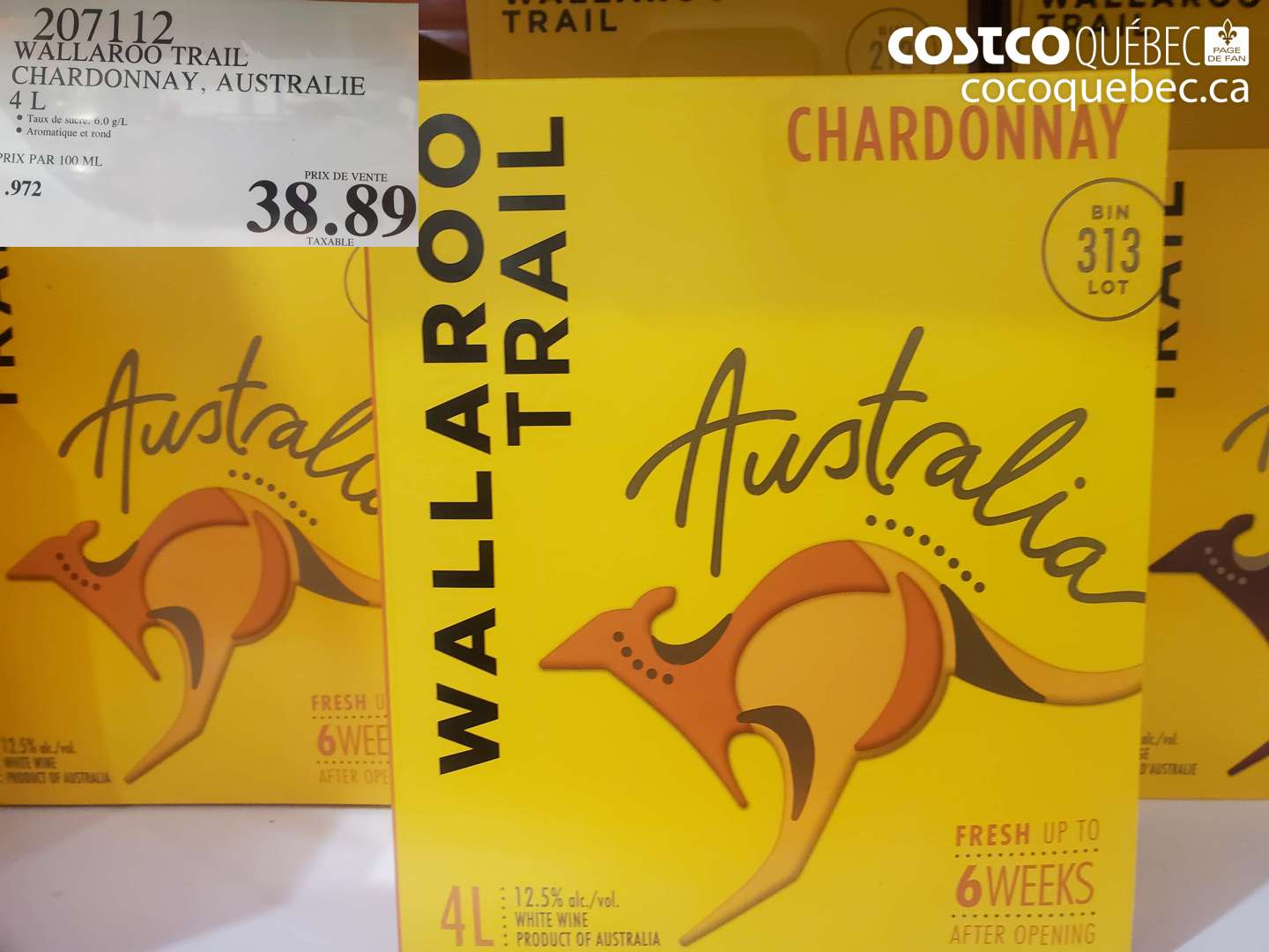 207112 WALLAROO TRAIL CHARDONNAY, AUSTRALIE 4 L $38.89