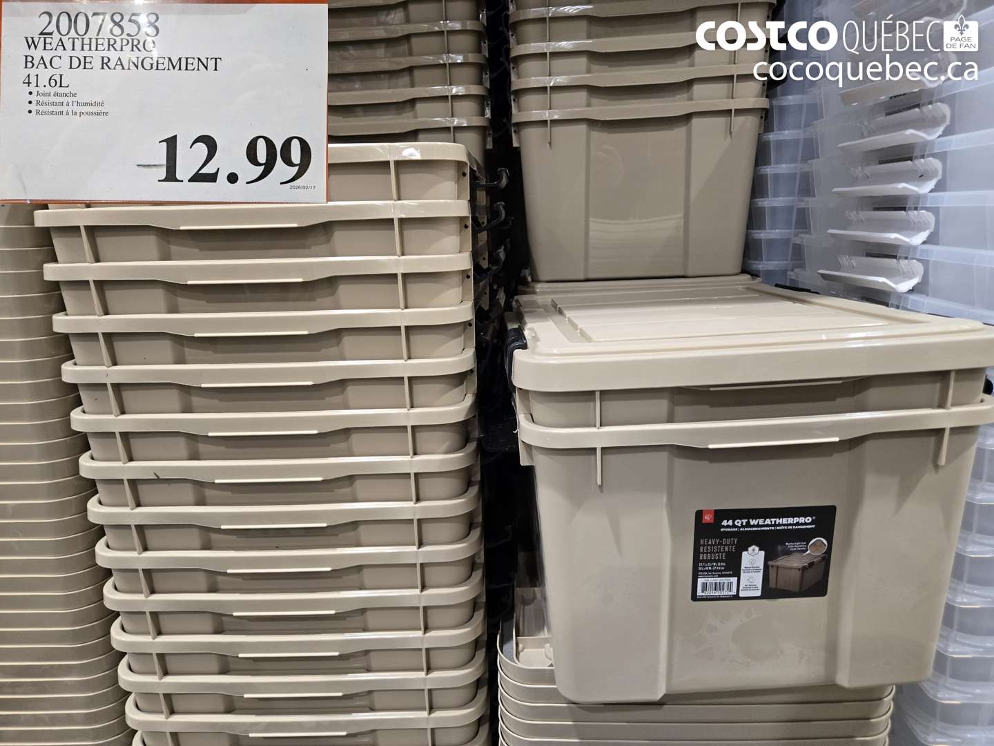 2007858 WEATHERPRO BAC DE RANGEMENT 41.6L $12.99