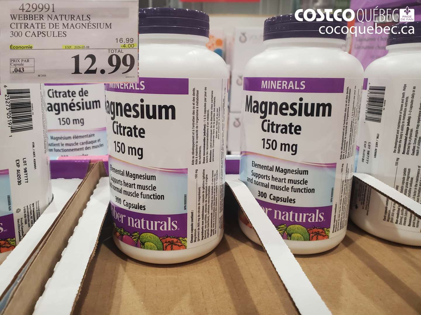 429991 WEBBER NATURALS CITRATE DE MAGNÉSIUM 300 CAPSULES ($4.00 INSTANT SAVINGS EXPIRES ON 2026-03-08) $12.99