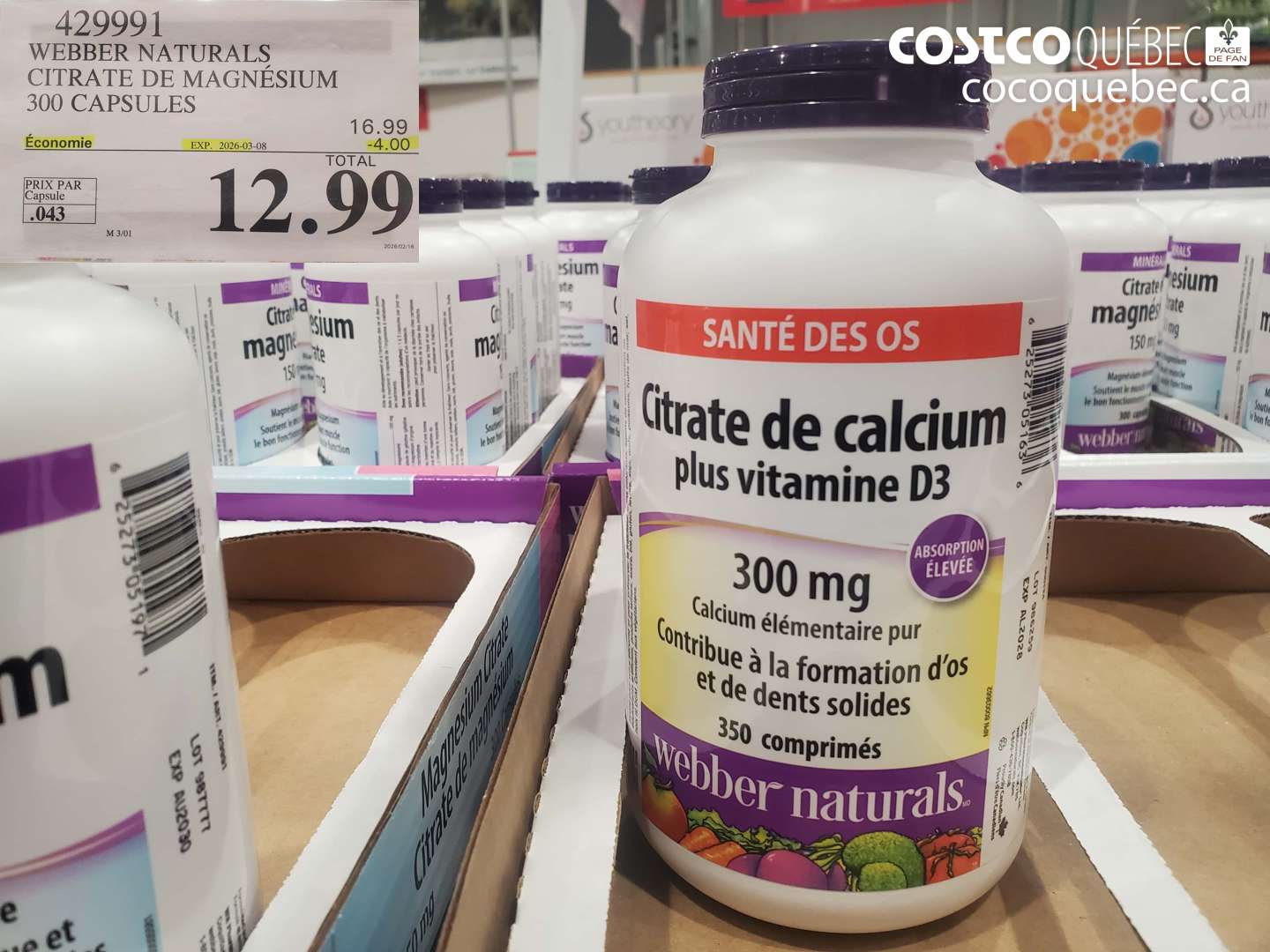 429991 WEBBER NATURALS CITRATE DE MAGNESIUM 300 CAPSULES ($4.00 INSTANT SAVINGS EXPIRES ON 2026-03-08) $12.99