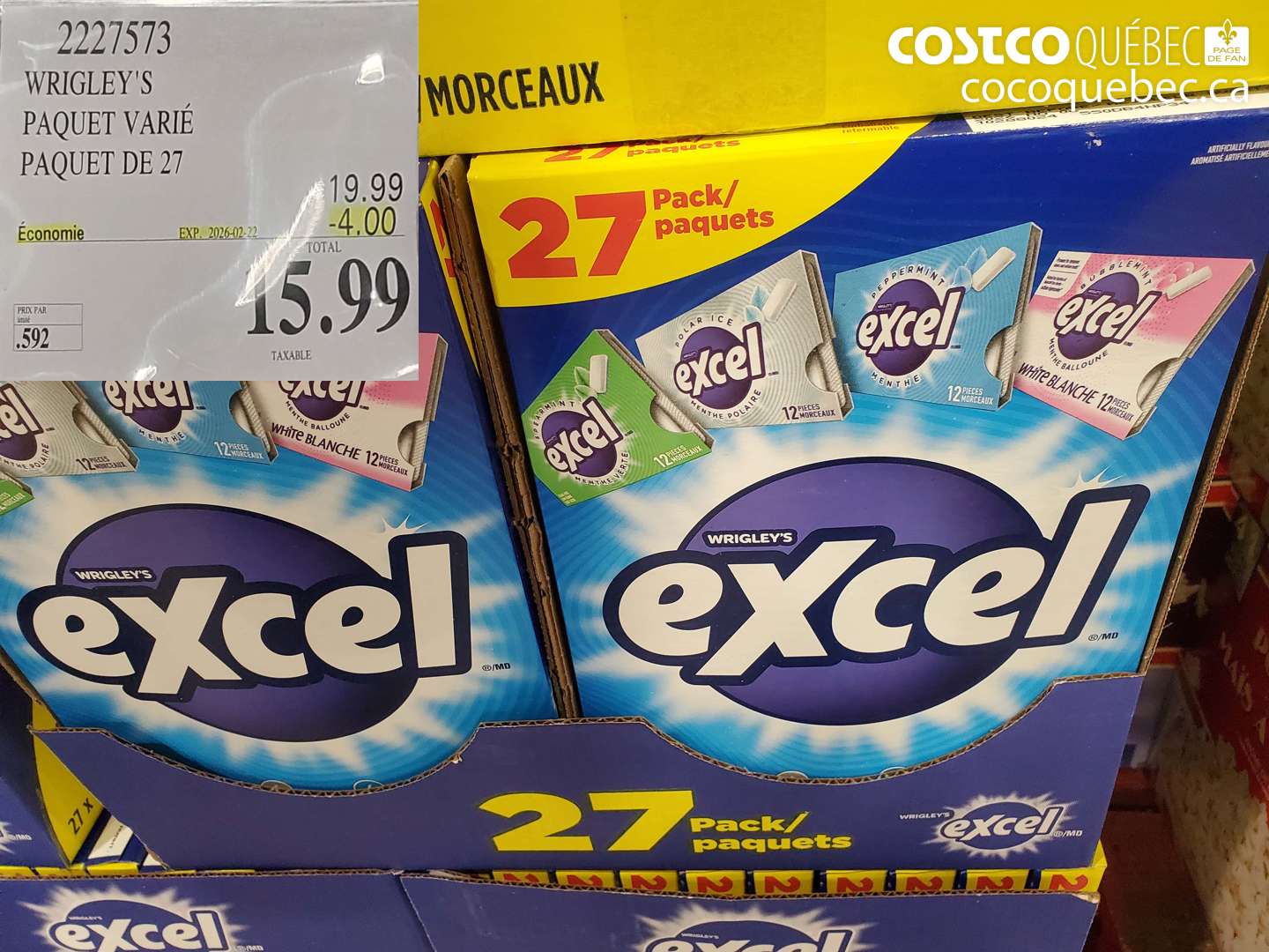 2227573 WRIGLEY'S PAQUET VARIE PAQUET DE 27 ($4.00 INSTANT SAVINGS EXPIRES ON 2026-02-22) $15.99