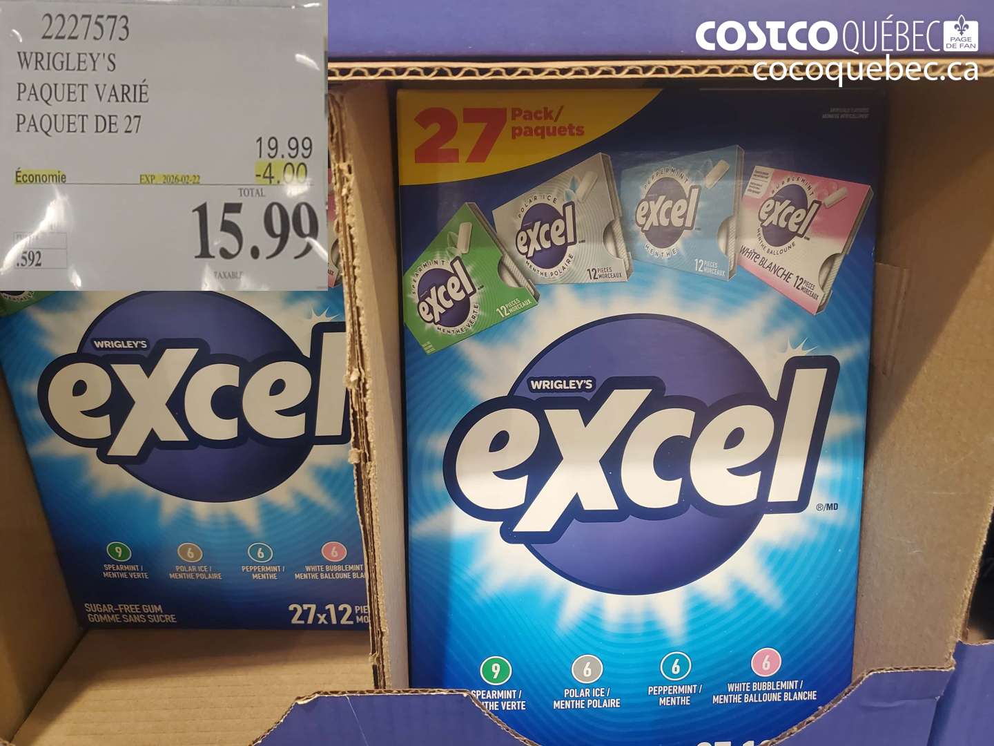 2227573 WRIGLEY'S PAQUET VARIÉ PAQUET DE 27 ($4.00 INSTANT SAVINGS EXPIRES ON 2026-02-22) $15.99