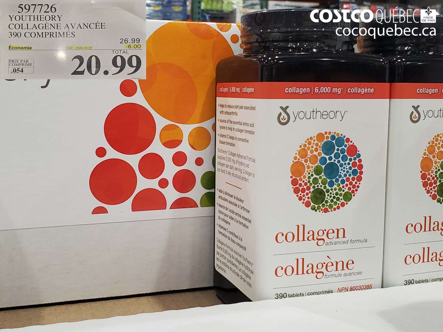 597726 YOUTHEORY COLLAGÈNE AVANCÉE 390 COMPRIMÉS ($6.00 INSTANT SAVINGS EXPIRES ON 2026-02-15) $20.99