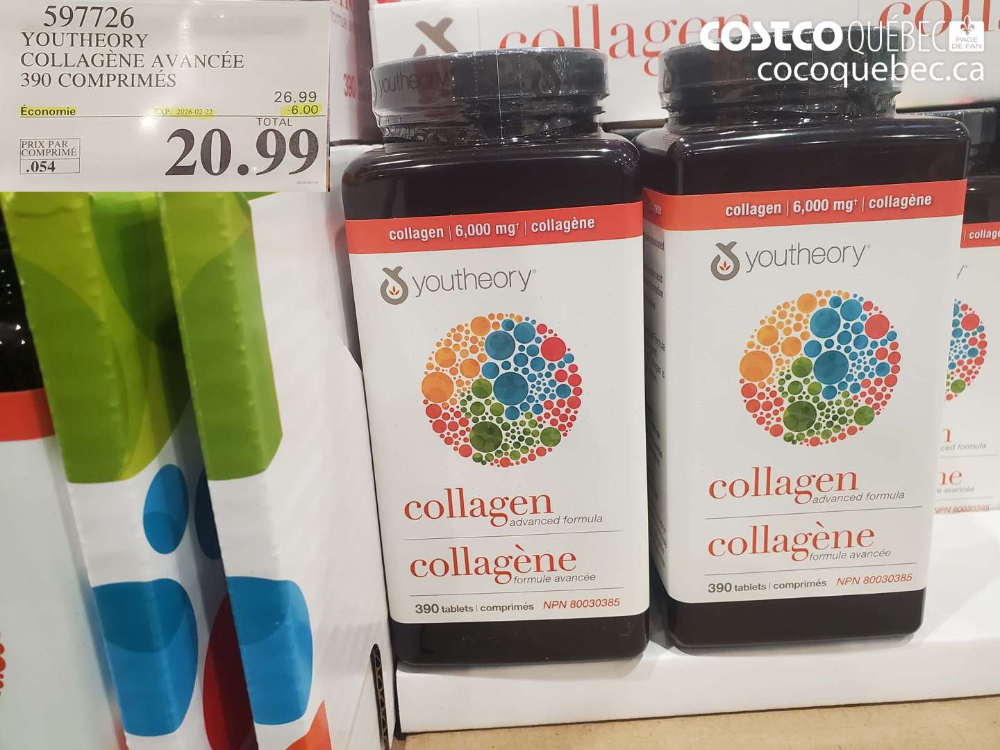 597726 YOUTHEORY COLLAGÈNE AVANCÉE 390 COMPRIMÉS ($6.00 INSTANT SAVINGS EXPIRES ON 2026-02-22) $20.99