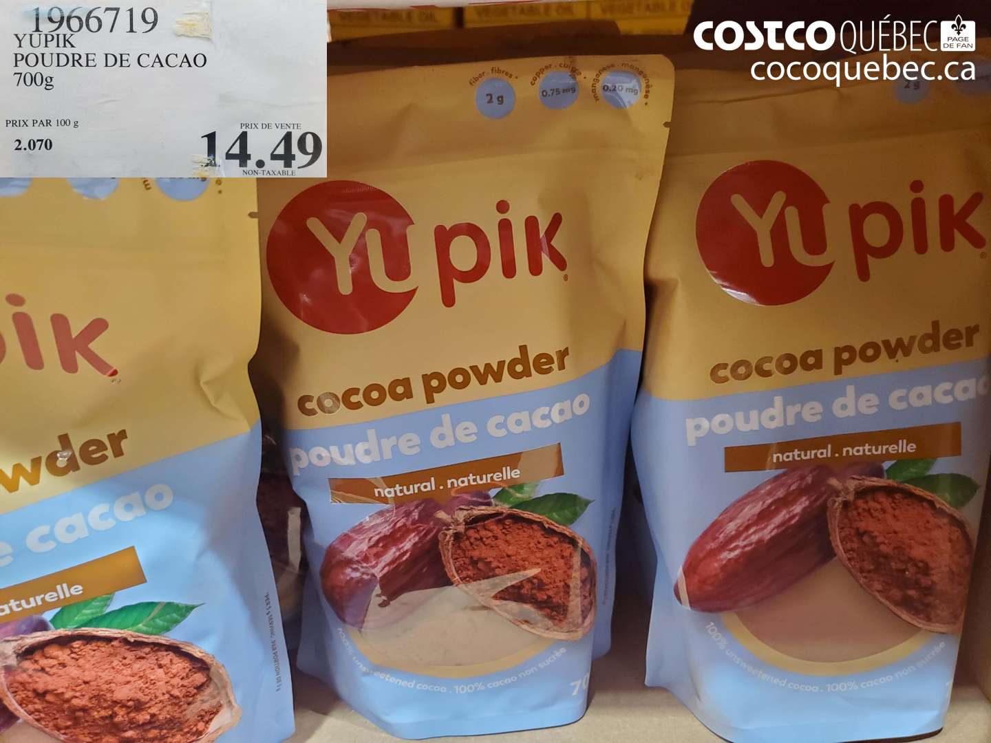 1966719 YUPIK POUDRE DE CACAO 700g $14.49