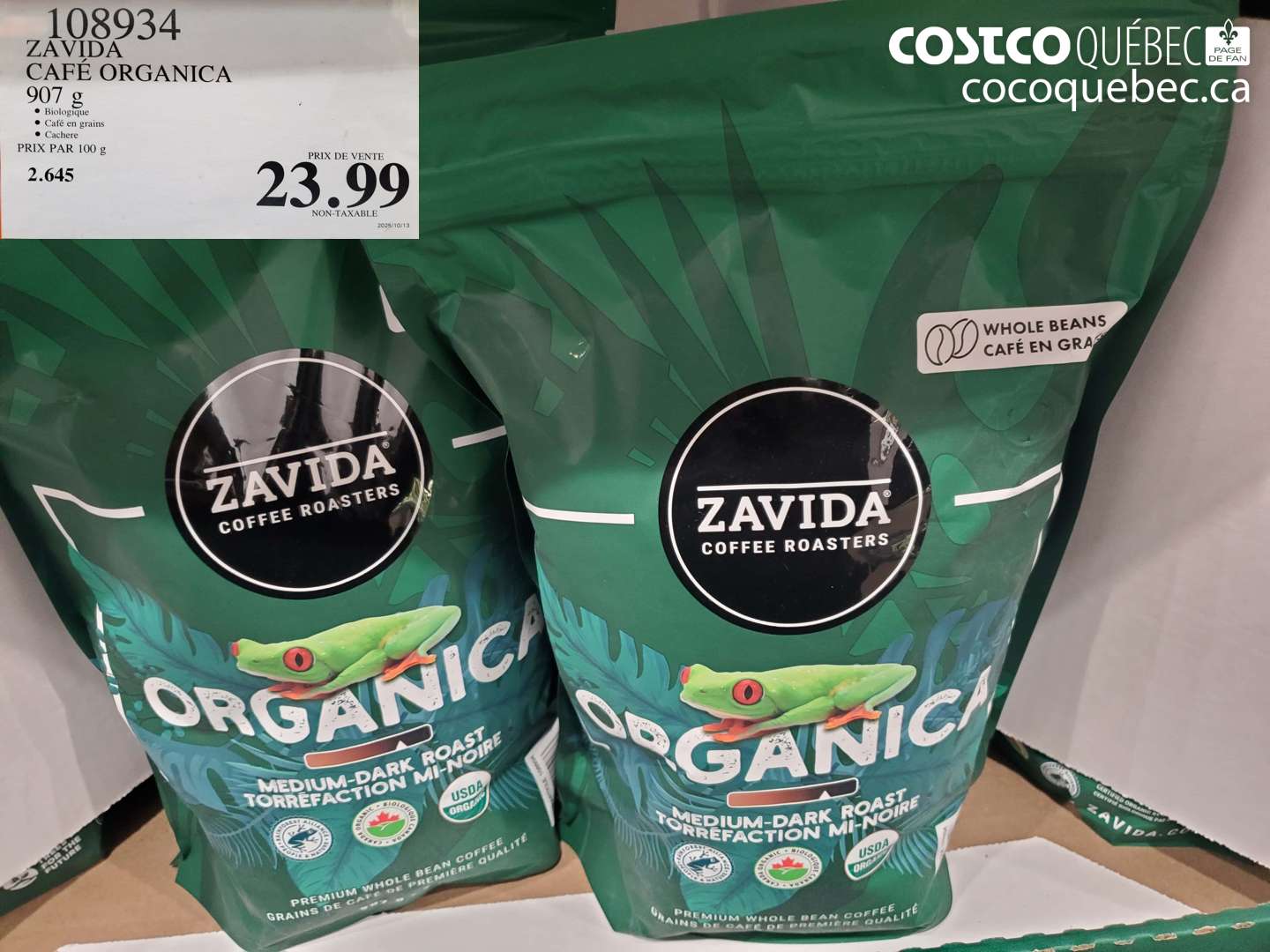 108934 ZAVIDA CAFÉ ORGANICA $23.99
