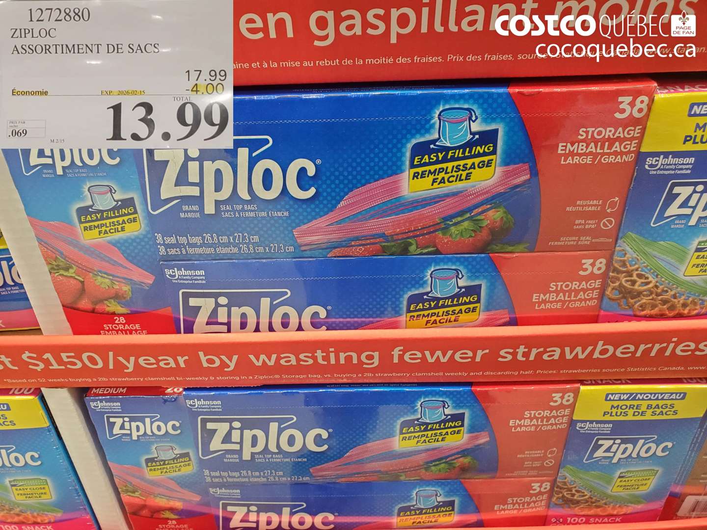 1272880 ZIPLOC ASSORTIMENT DE SACS ($4.00 INSTANT SAVINGS EXPIRES ON 2026-02-15) $13.99