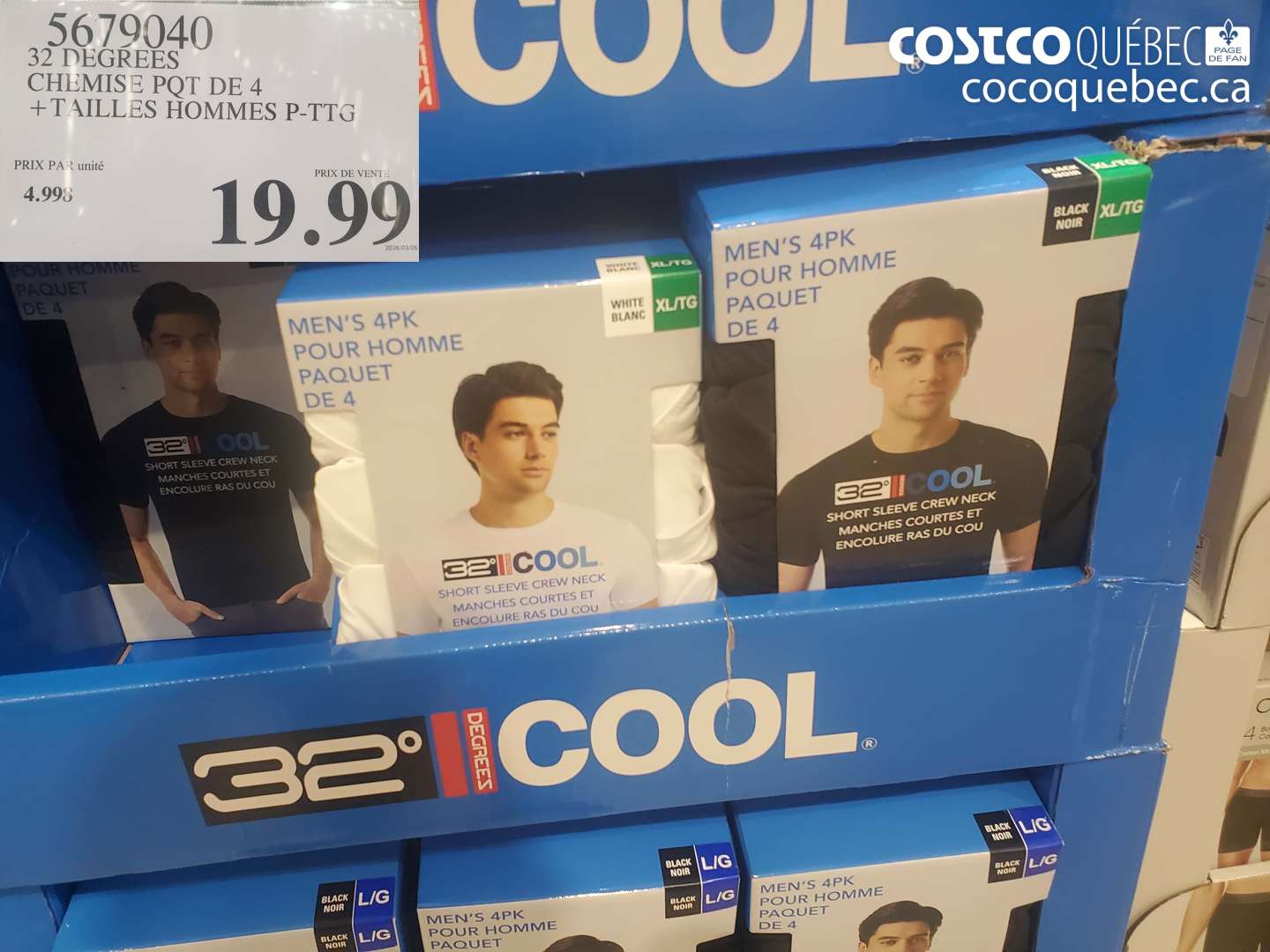 5679040 32 DEGREES CHEMISE PQT DE 4 + TAILLES HOMMES P-TTG $19.99