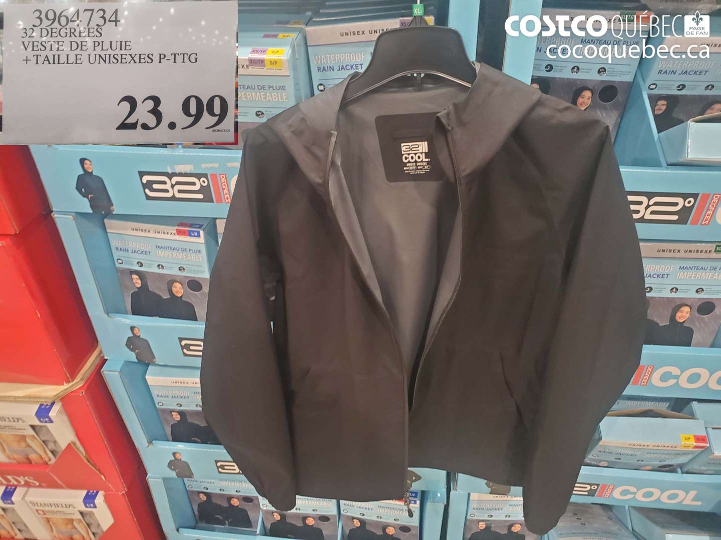 3964734 32 DEGREES VESTE DE PLUIE + TAILLE UNISEXES P-TTG $23.99