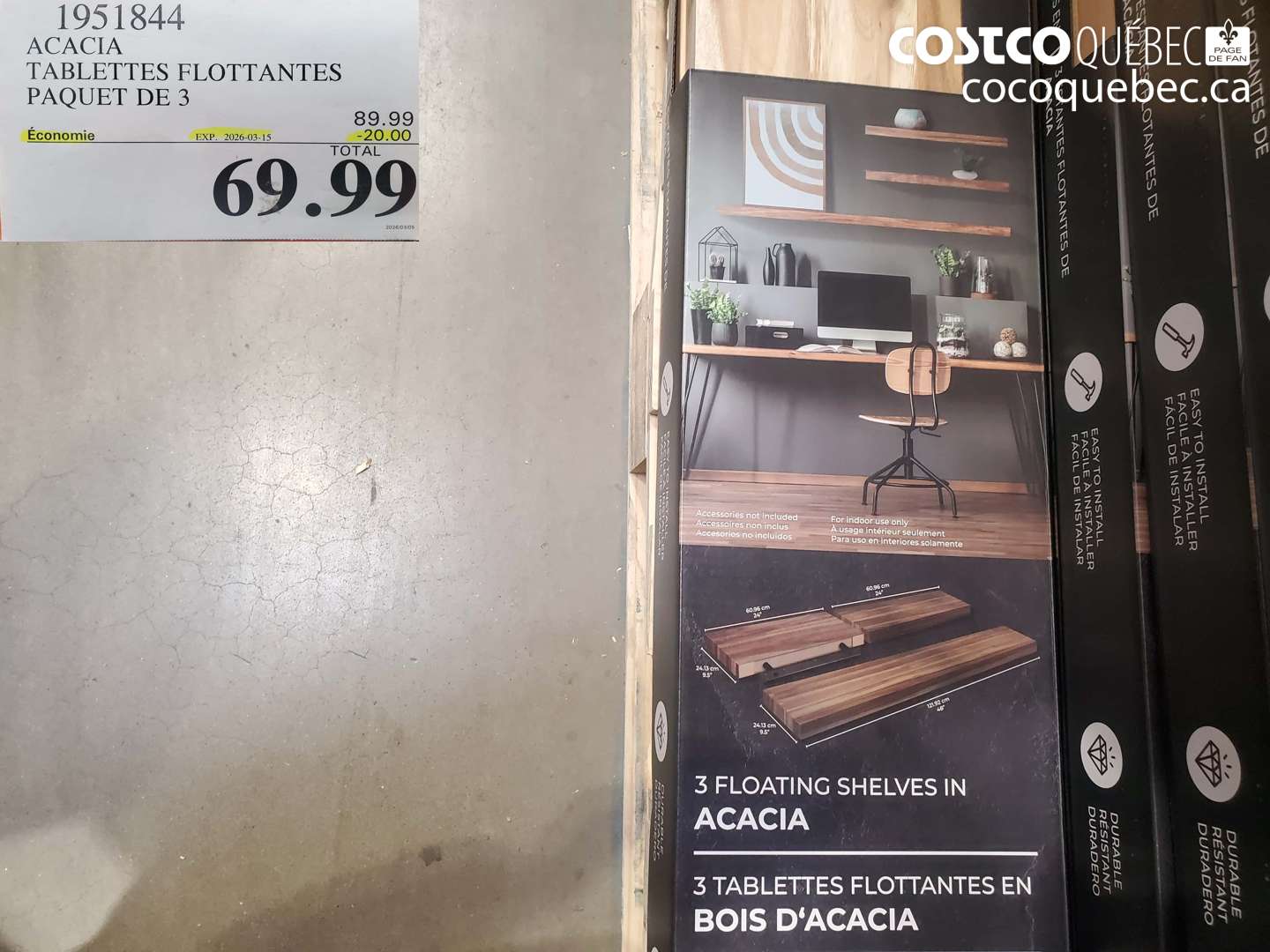 1951844 ACACIA TABLETTES FLOTTANTES PAQUET DE 3 ($20.00 INSTANT SAVINGS EXPIRES ON 2026-03-15) $69.99