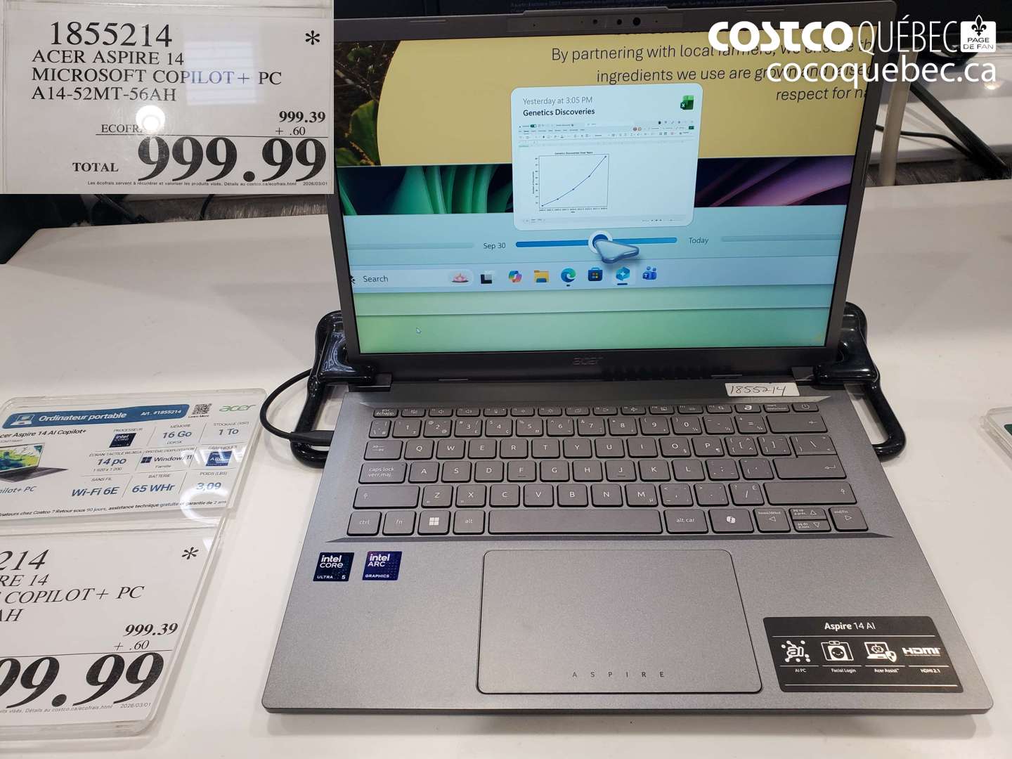 1855214 ACER ASPIRE 14 MICROSOFT COPILOT+ PC A14-52MT-56AH $999.99