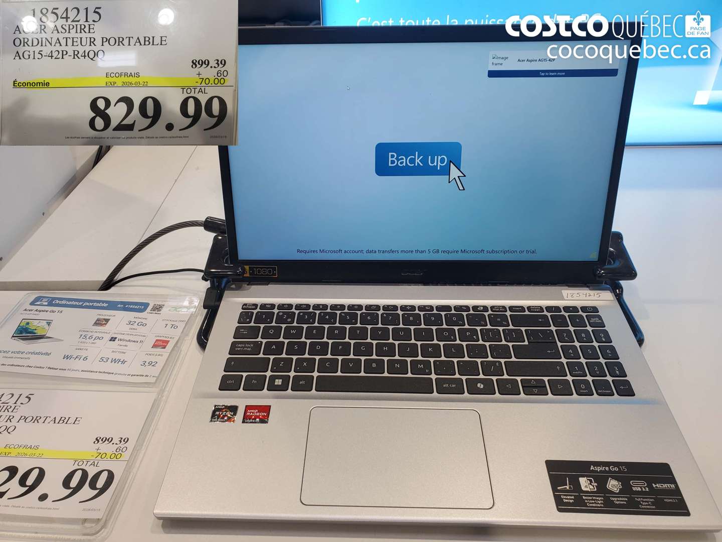 1854215 ACER ASPIRE ORDINATEUR PORTABLE AG15-42P-R4QQ ($70.00 INSTANT SAVINGS EXPIRES ON 2026-03-22) $829.99