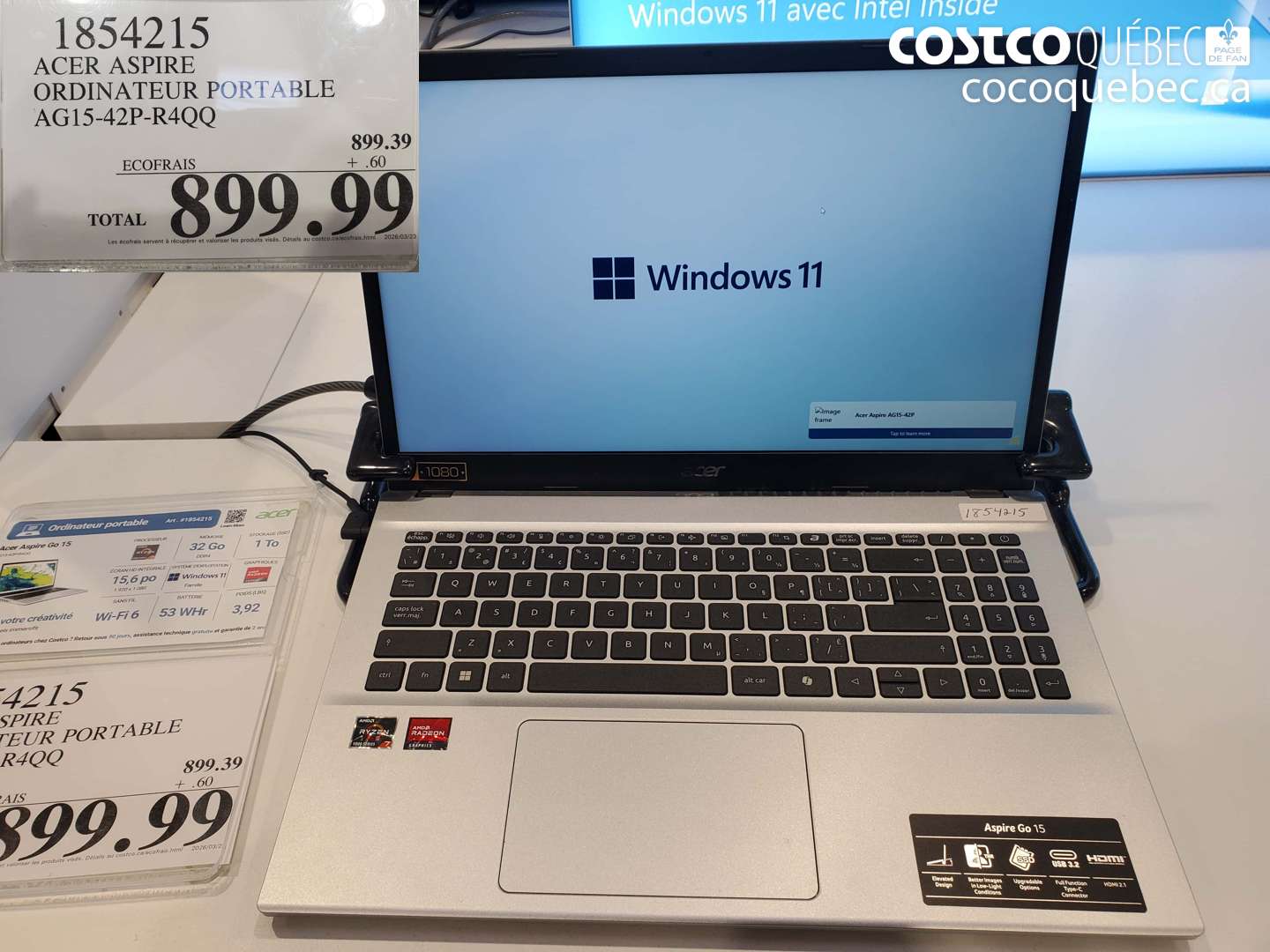 1854215 ACER ASPIRE ORDINATEUR PORTABLE AG15-42P-R4QQ $899.99