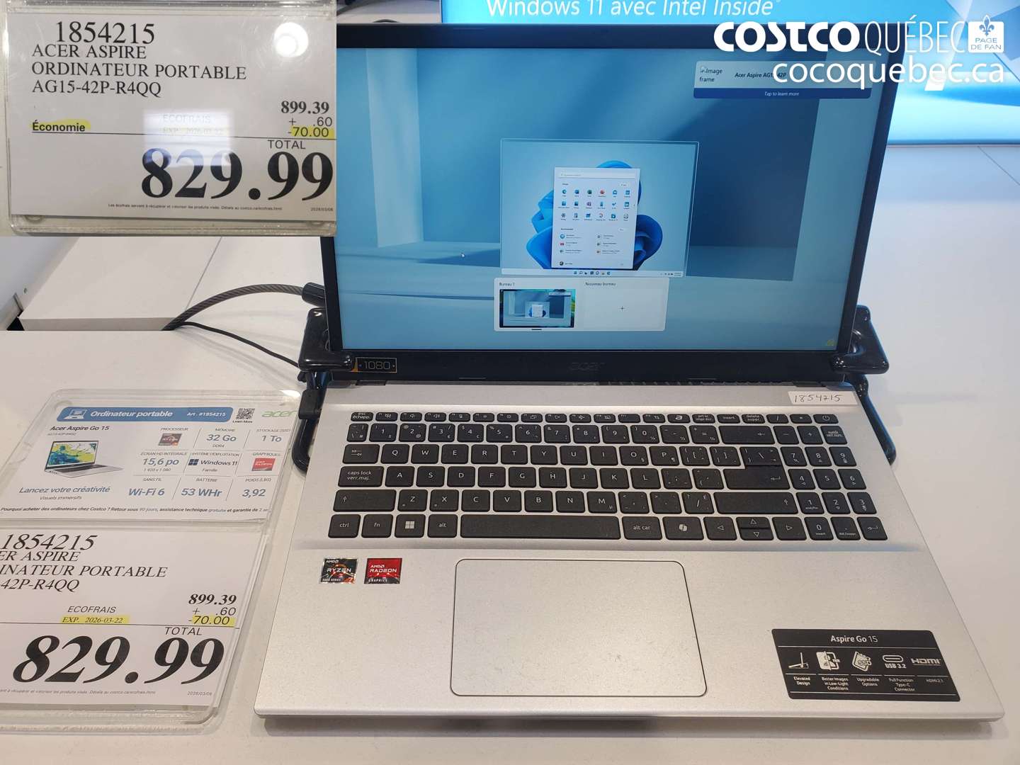 1854215 ACER ASPIRE ORDINATEUR PORTABLE AG15-42P-R4Q ($70.00 INSTANT SAVINGS EXPIRES ON 2026-03-22) $829.99