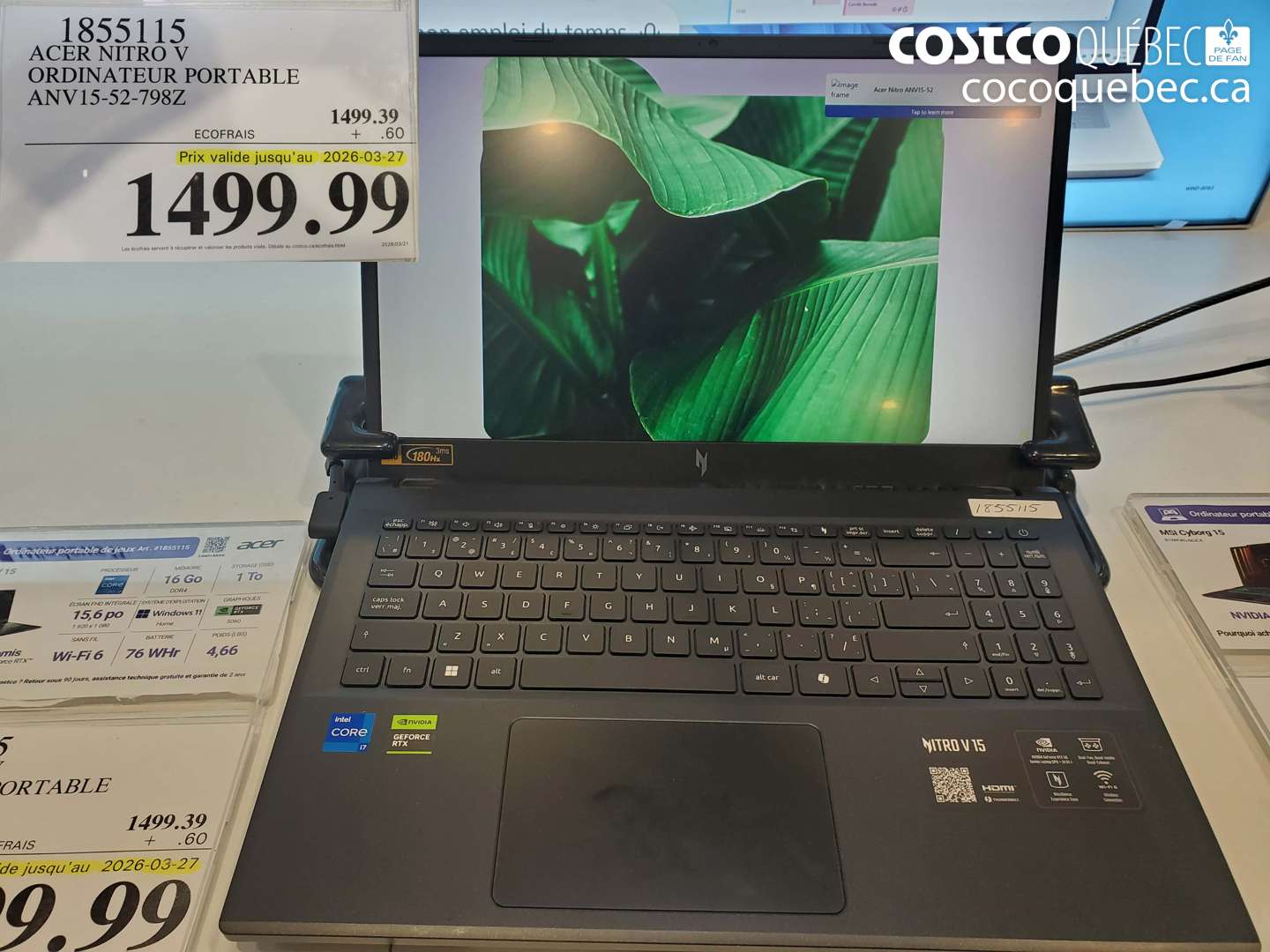 1855115 ACER NITRO V ORDINATEUR PORTABLE ANV15-52-798Z (EXPIRES ON 2026-03-27) $1499.99