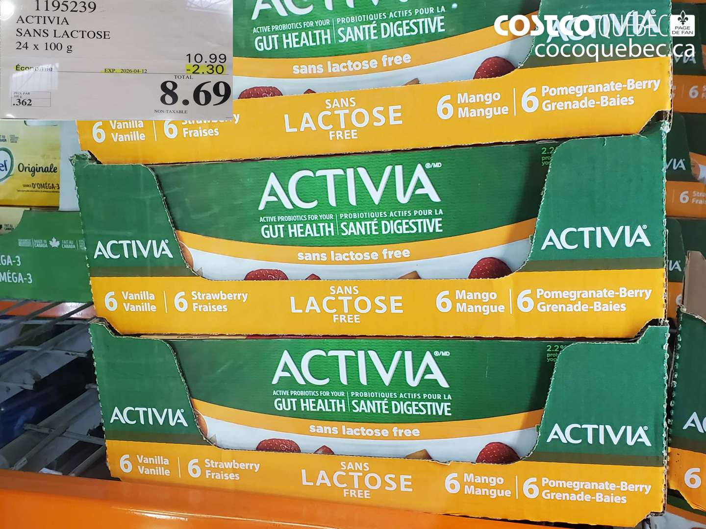 1195239 ACTIVIA SANS LACTOSE 24 X 100 G ($2.30 INSTANT SAVINGS EXPIRES ON 2026-04-12) $8.69