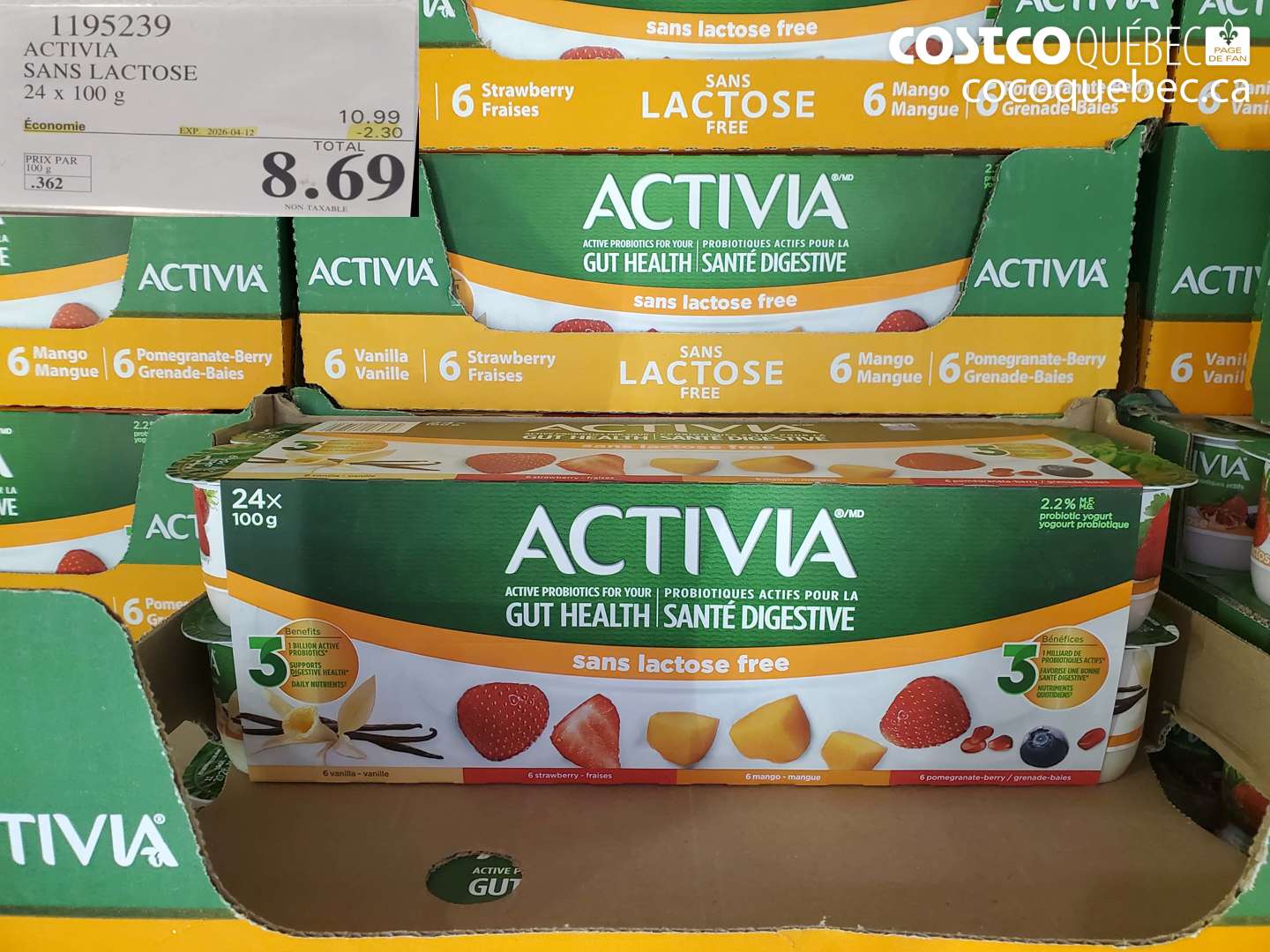 1195239 ACTIVIA SANS LACTOSE 24 X 100 G ($2.30 INSTANT SAVINGS EXPIRES ON 2026-04-12) $8.69