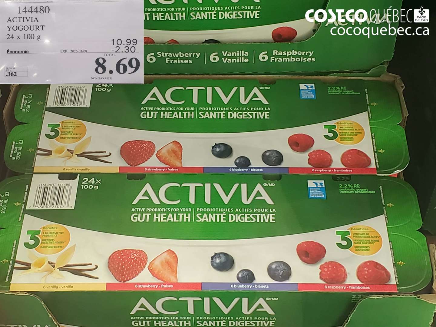 144480 ACTIVIA YOGOURT 24 X 100 G ($2.30 INSTANT SAVINGS EXPIRES ON 2026-03-08) $8.69