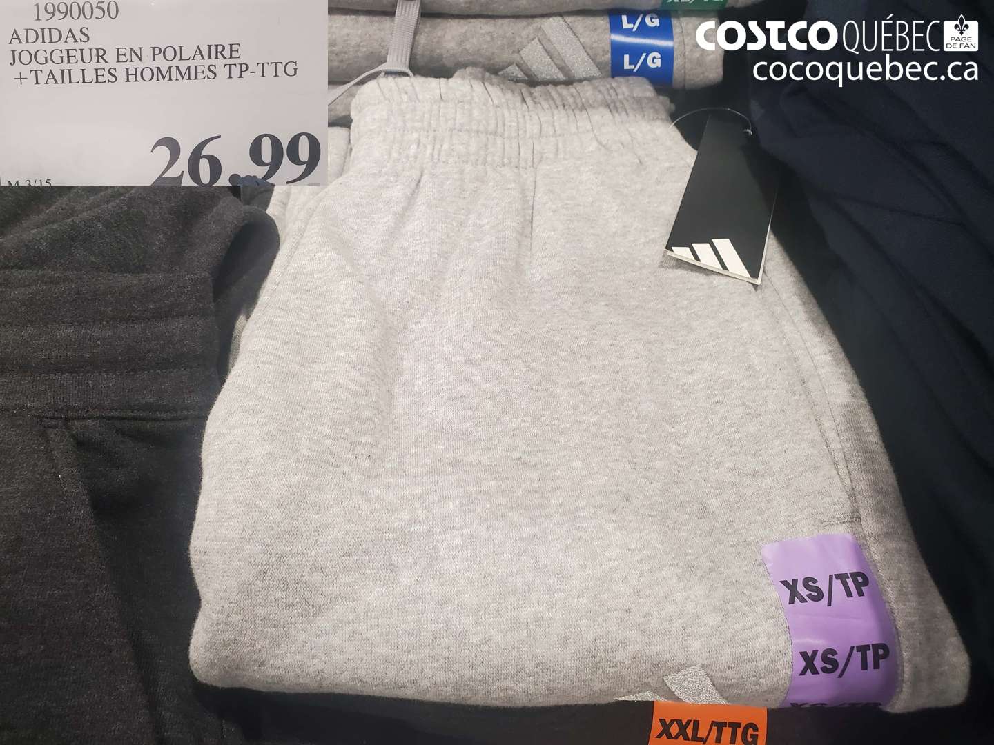 1990050 ADIDAS JOGGEUR EN POLAIRE + TAILLES HOMMES TP-TTG $26.99