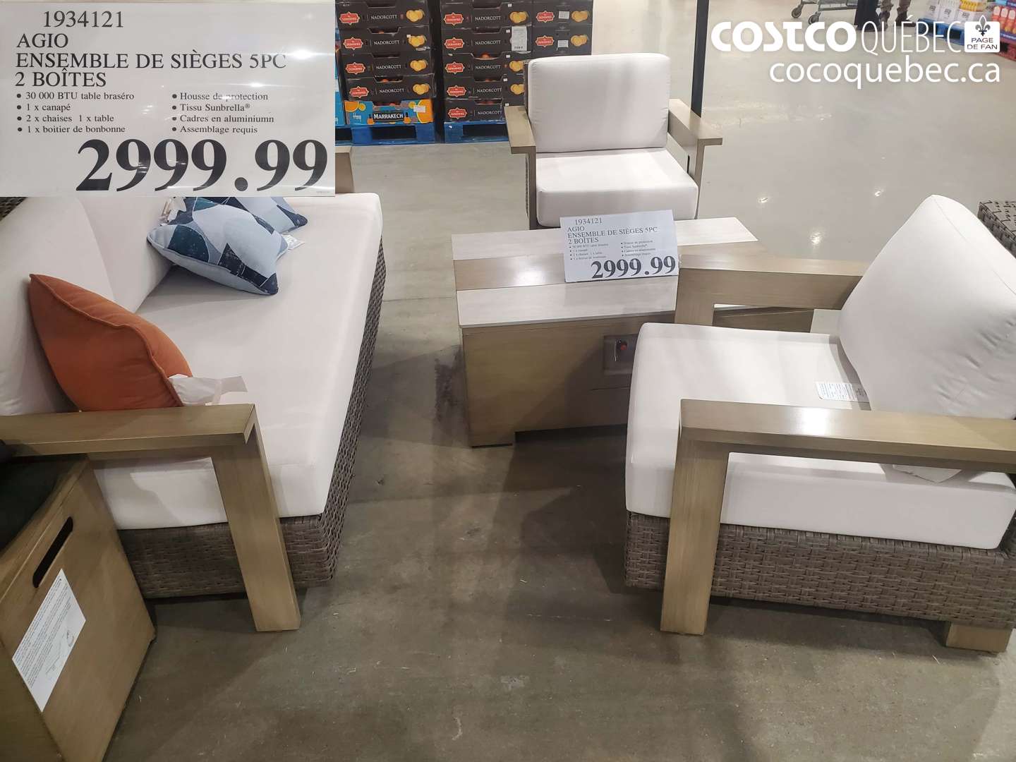 1934121 AGIO ENSEMBLE DE SIEGES 5PC 2 BOITES $2999.99