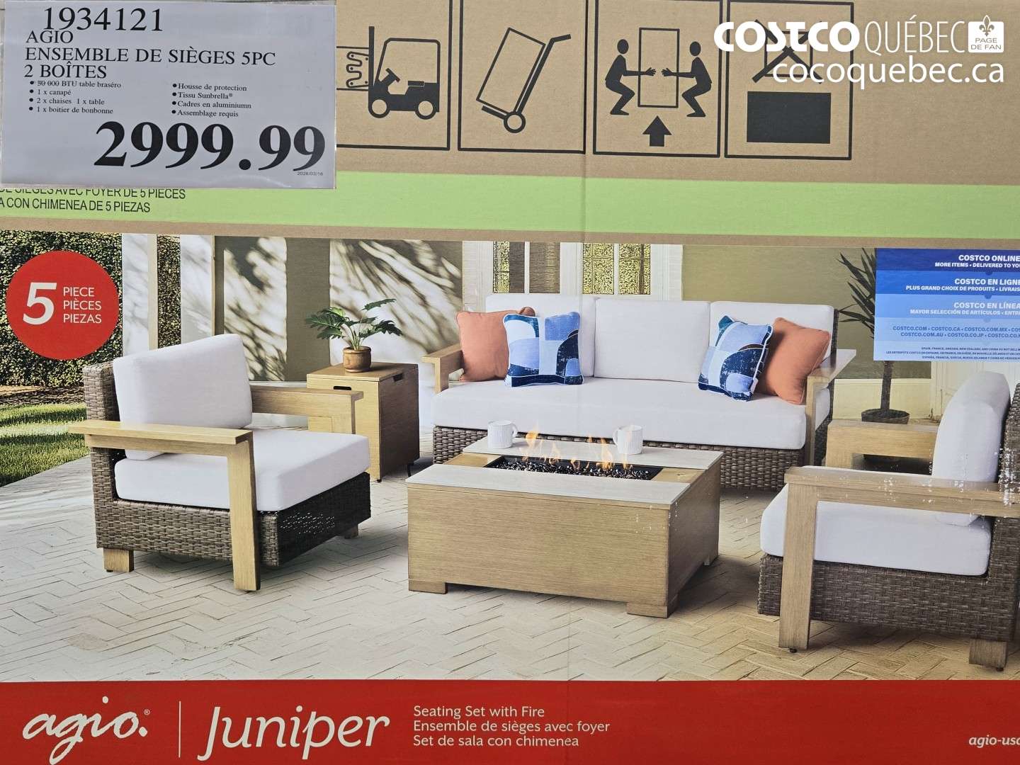 1934121 AGIO ENSEMBLE DE SIEGES 5PC 2 BOITES $2999.99