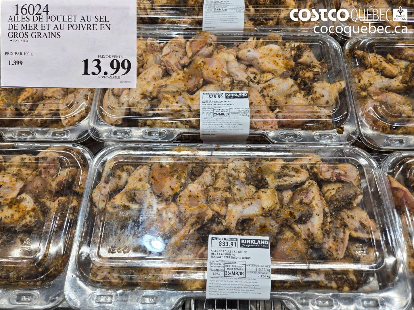 16024 AILES DE POULET AU SEL DE MER ET AU POIVRE EN GROS GRAINS $13.99