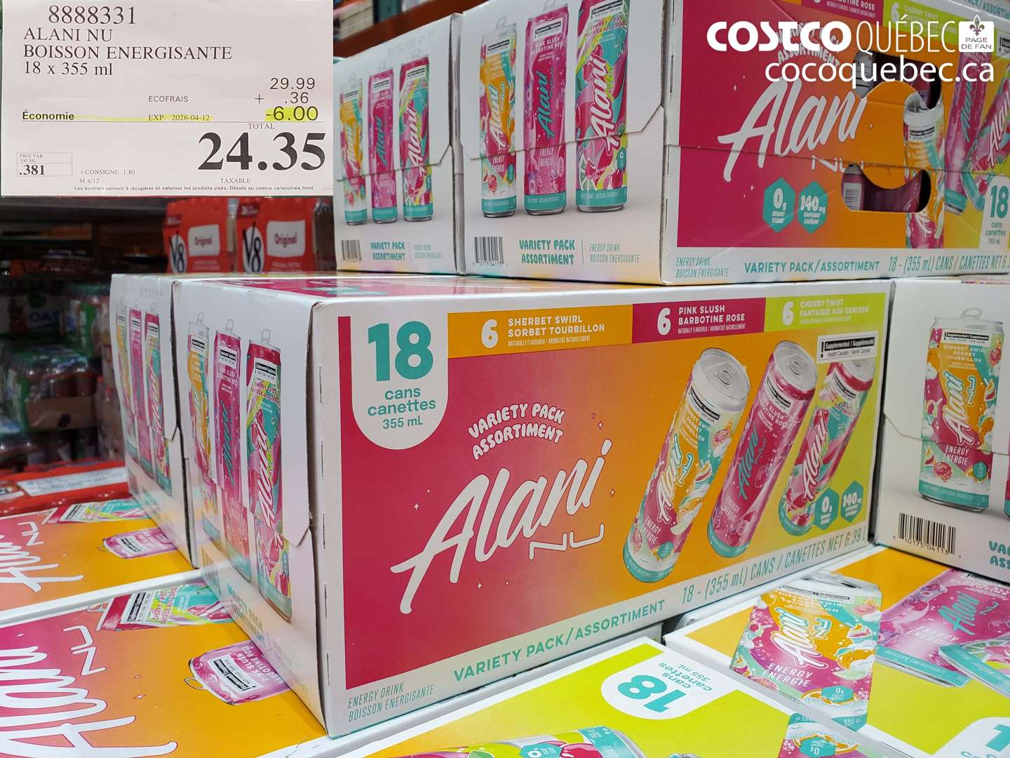 8888331 ALANI NU BOISSON ENERGISANTE 18 X 355 ML ($6.00 INSTANT SAVINGS EXPIRES ON 2026-04-12) $24.35