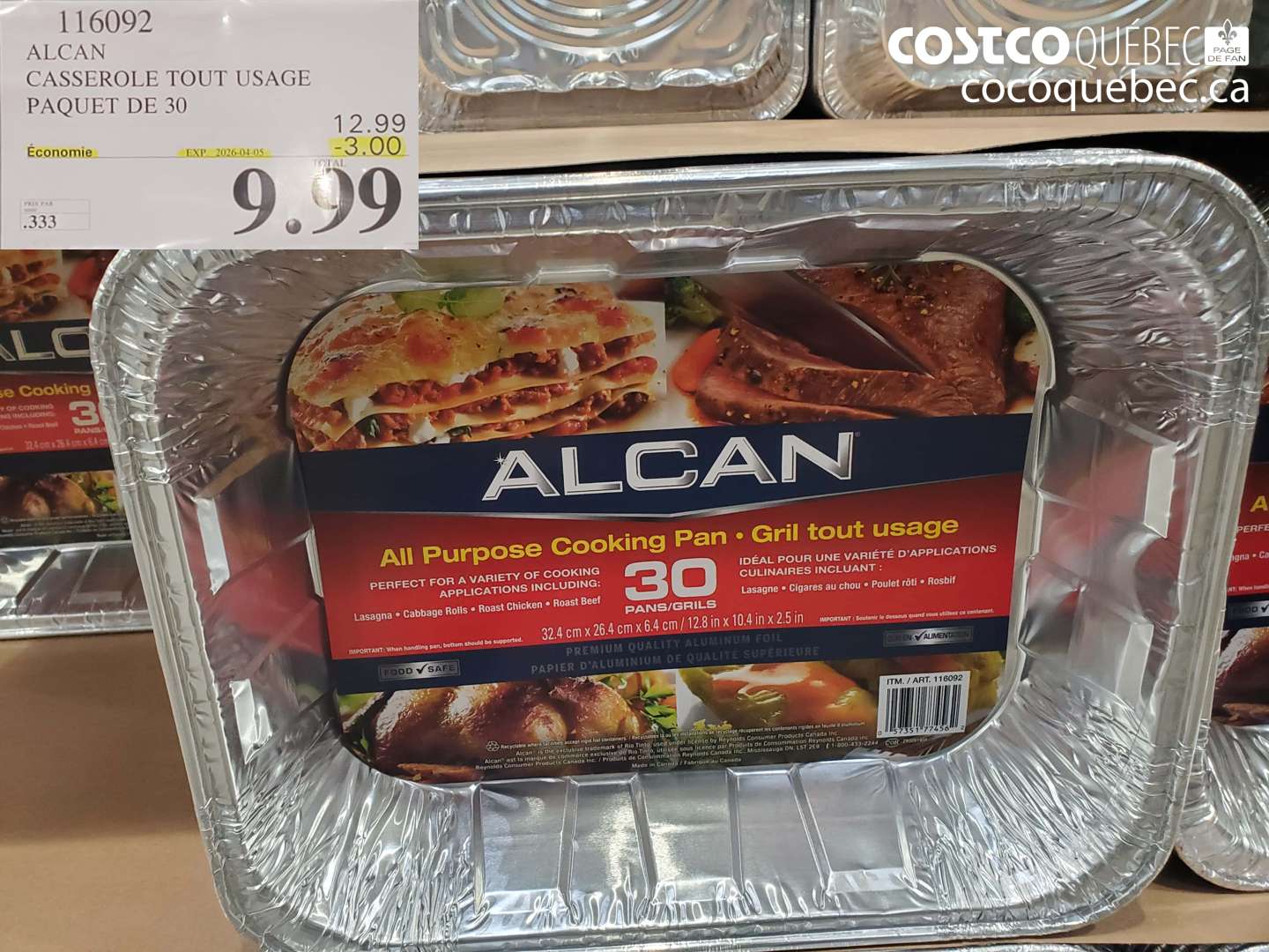 116092 ALCAN CASSEROLE TOUT USAGE PAQUET DE 30 ($3.00 INSTANT SAVINGS EXPIRES ON 2026-04-05) $9.99