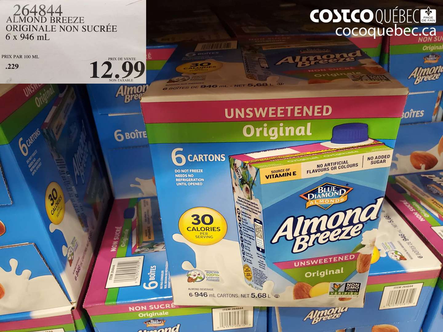 264844 ALMOND BREEZE ORIGINALE NON SUCRÉE 6 X 946 ML $12.99