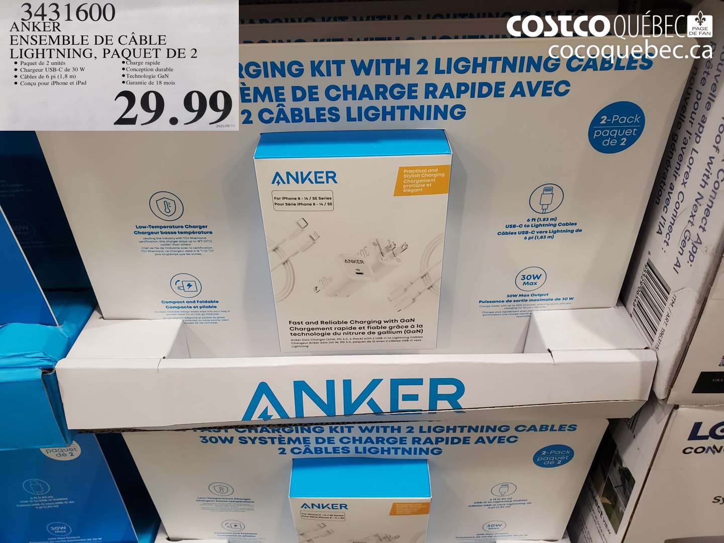 3431600 ANKER ENSEMBLE DE CÂBLE LIGHTNING, PAQUET DE 2 $29.99