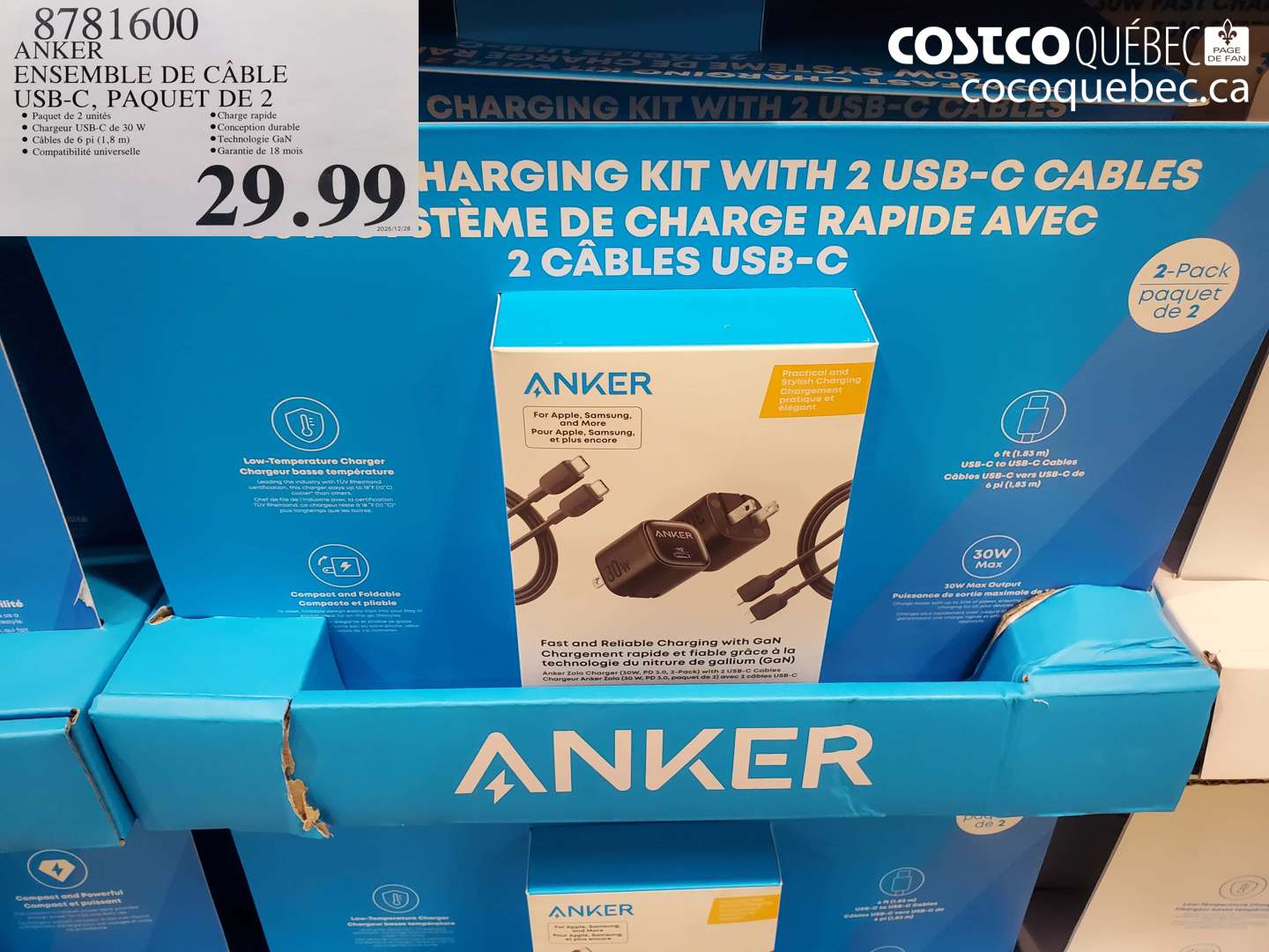 8781600 ANKER ENSEMBLE DE CÂBLE USB-C, PAQUET DE 2 $29.99