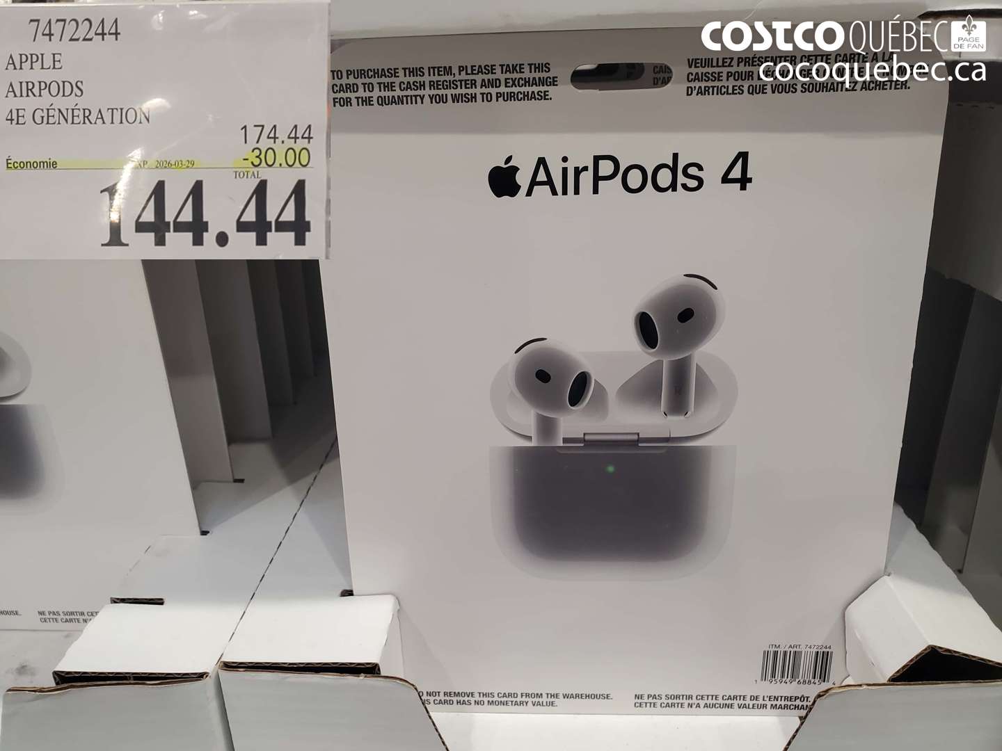 7472244 APPLE AIRPODS 4E GÉNÉRATION ($30.00 INSTANT SAVINGS EXPIRES ON 2026-03-29) $144.44
