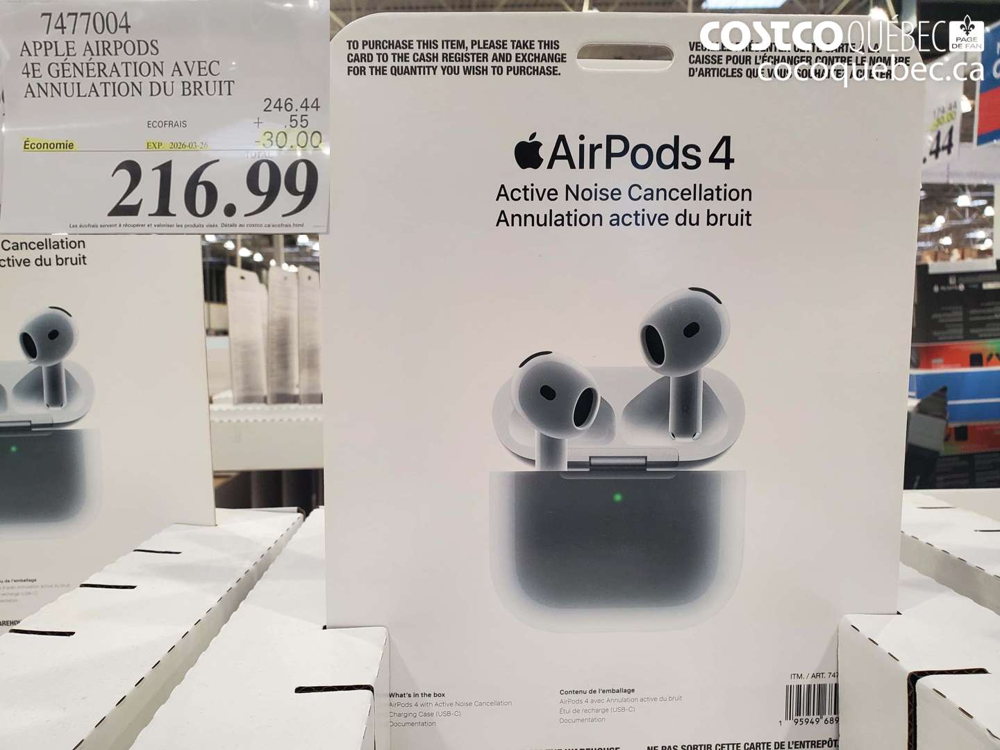 7477004 APPLE AIRPODS 4E GENERATION AVEC ANNULATION DU BRUIT ($30.00 INSTANT SAVINGS EXPIRES ON 2026-03-26) $216.99
